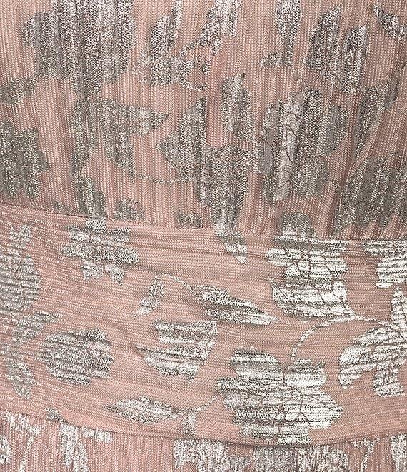 Marina Plus Size V-Neck 3/4 Sleeve Ruched Waist Metallic A-Line Dress Product Image