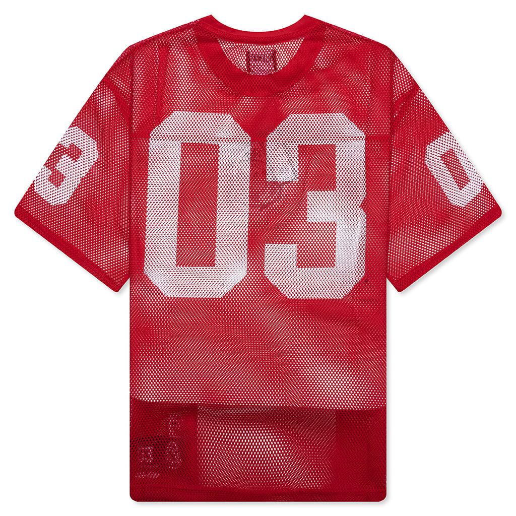 Varsity S/S Crop Fit Knit Football Jersey - Red Male Product Image