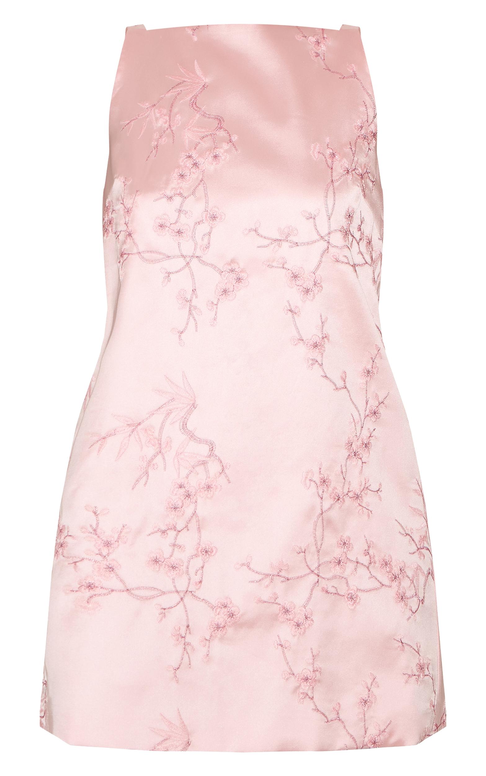 Pastel Pink Floral Embroidered A-line Mini Shift Dress Product Image