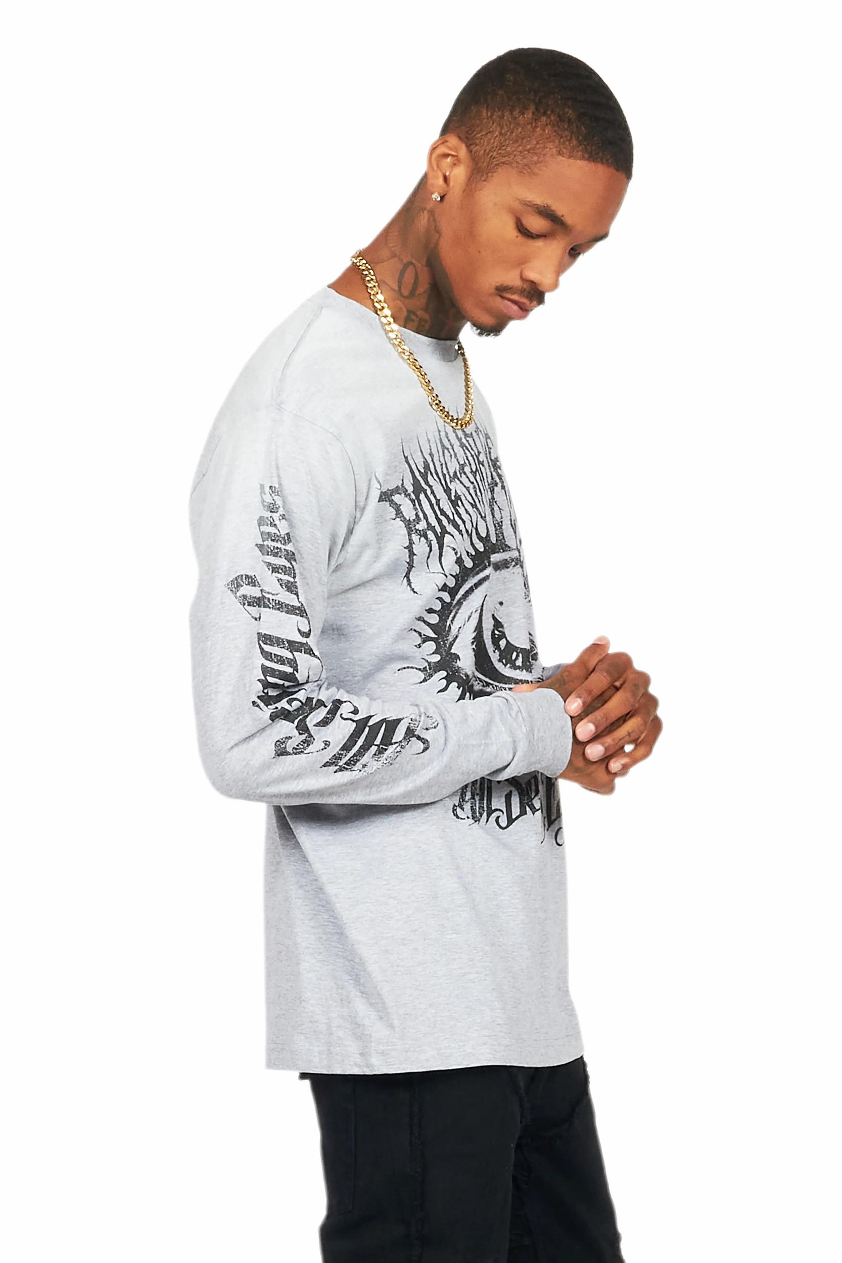 All Seeing Eyes Heather Grey Long Sleeve Graphic T-Shirt Male Product Image