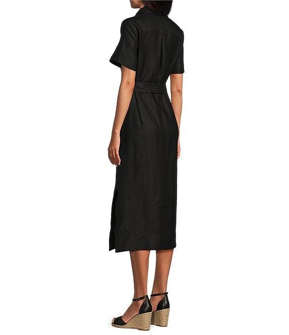Tommy Bahama Coastalina Solid Cross Dyed Linen Plain Weave Point Collared Popover Midi Dress Product Image