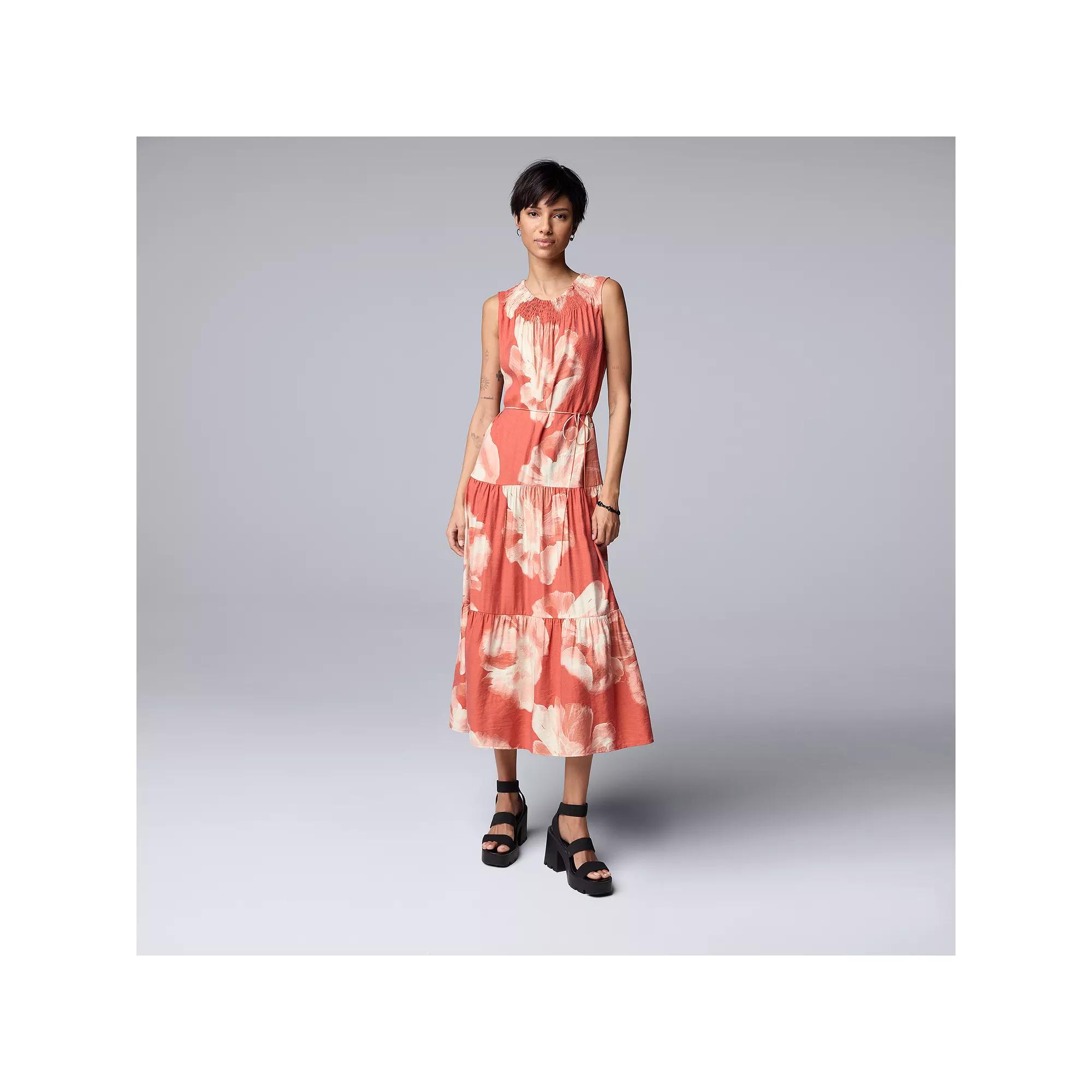 Women's Simply Vera Vera Wang Smocked Maxi Dress, Size: XS, Orange Floral Product Image