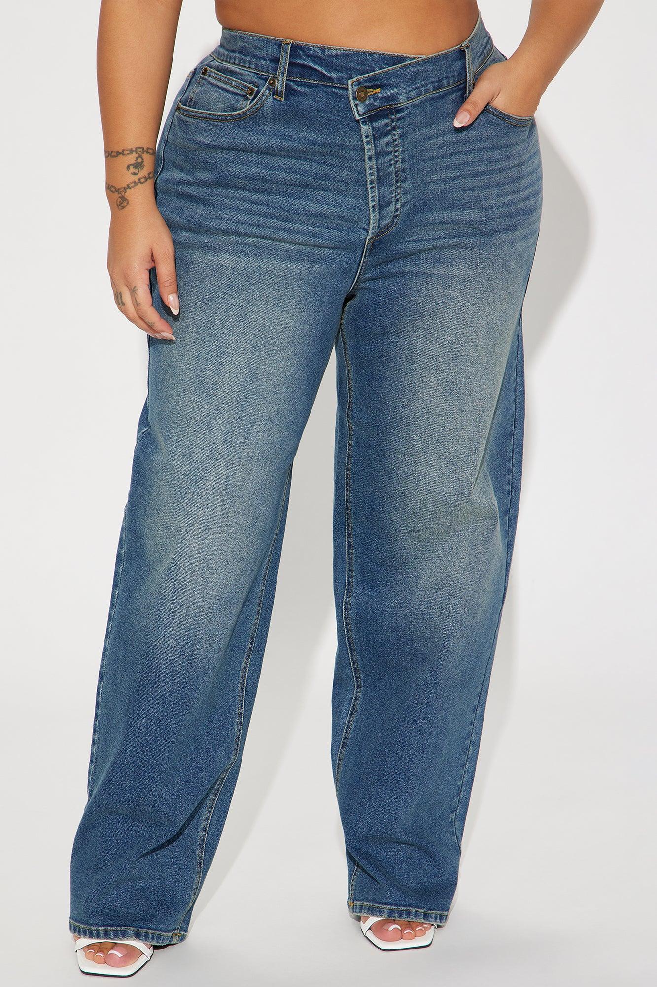 In Sync Stretch Crossover Straight Leg Jeans - Dark Wash Product Image