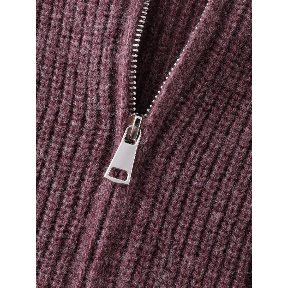 Plus Size Textured Zipper Solid Knit Cardigan Deepred Women Leisure Loose Long Sleeve Casual Cardigans BloomChic 26/4X Product Image