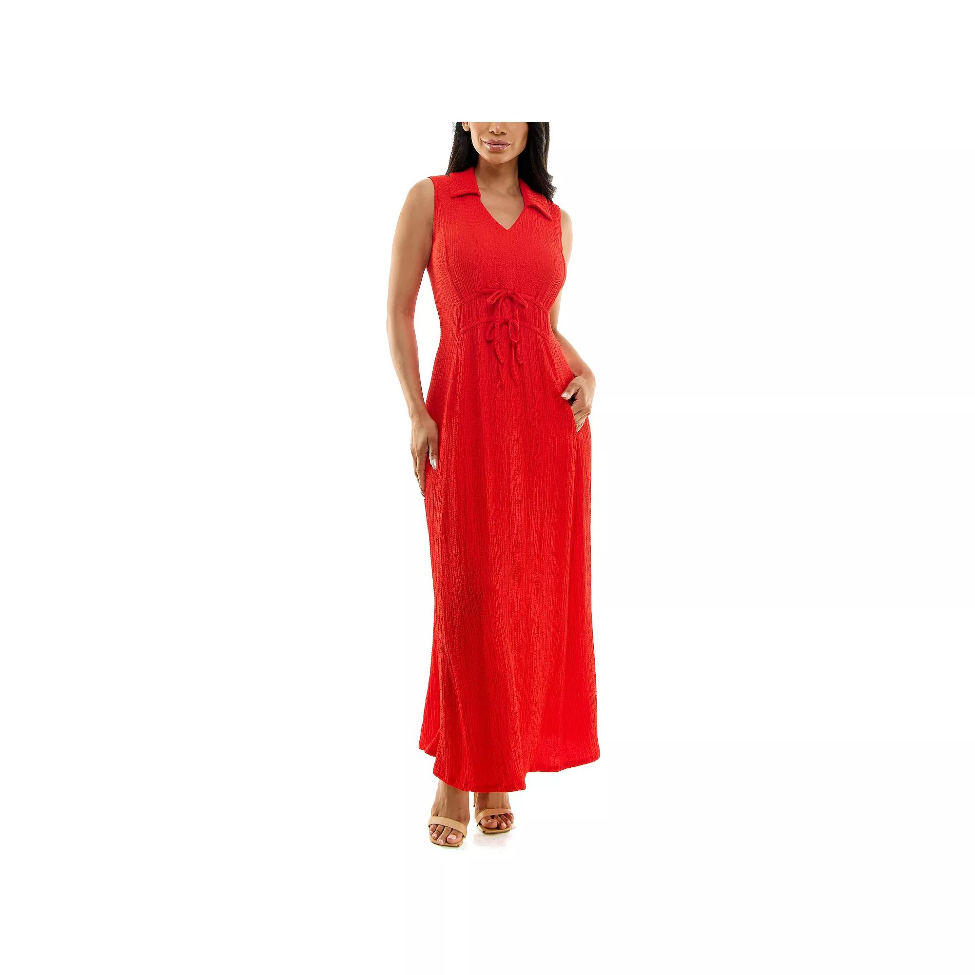 Women's Nina Leonard Collared V-Neck Maxi Dress,  Product Image