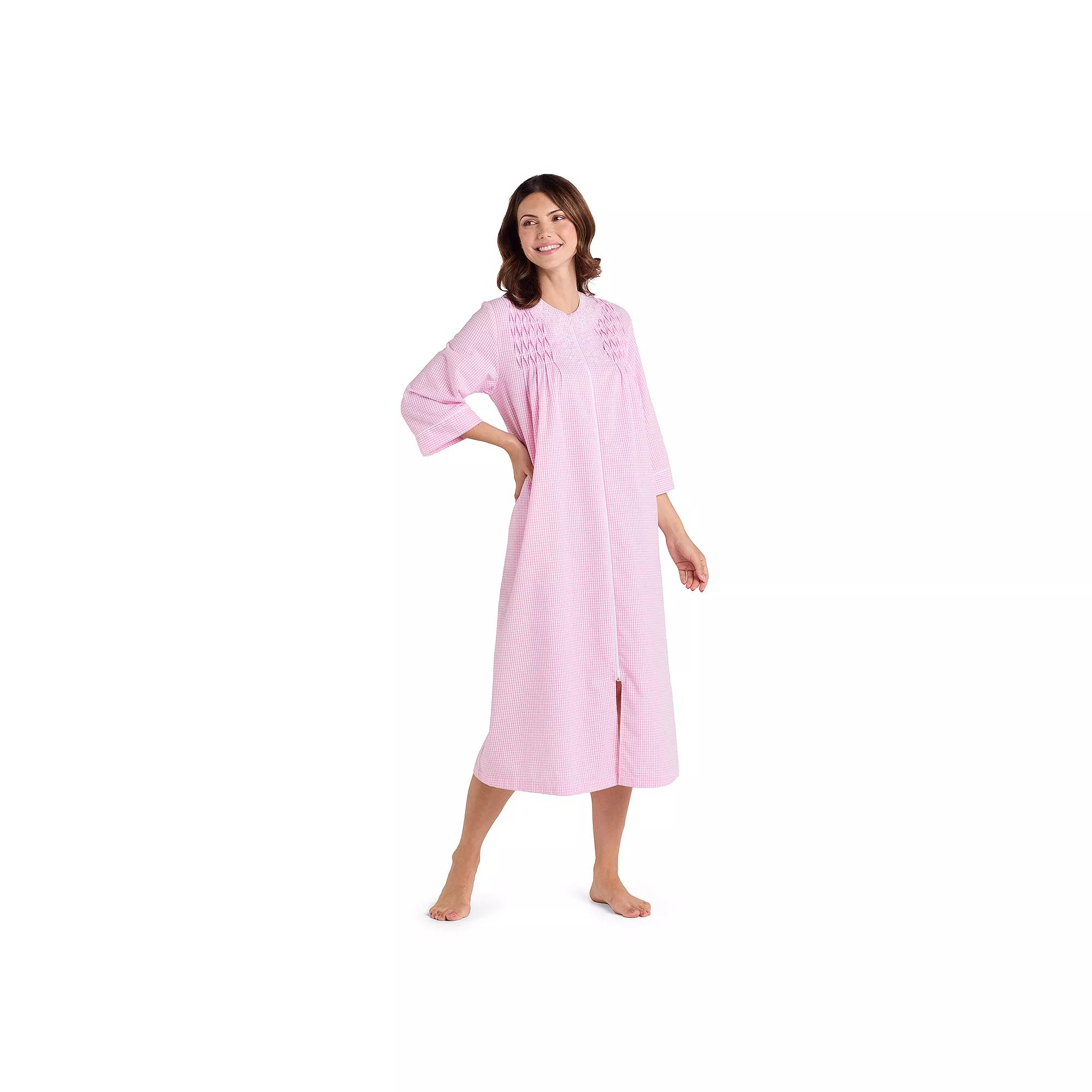 Womens Miss Elaine Essentials Seersucker Long Zip Robe Product Image