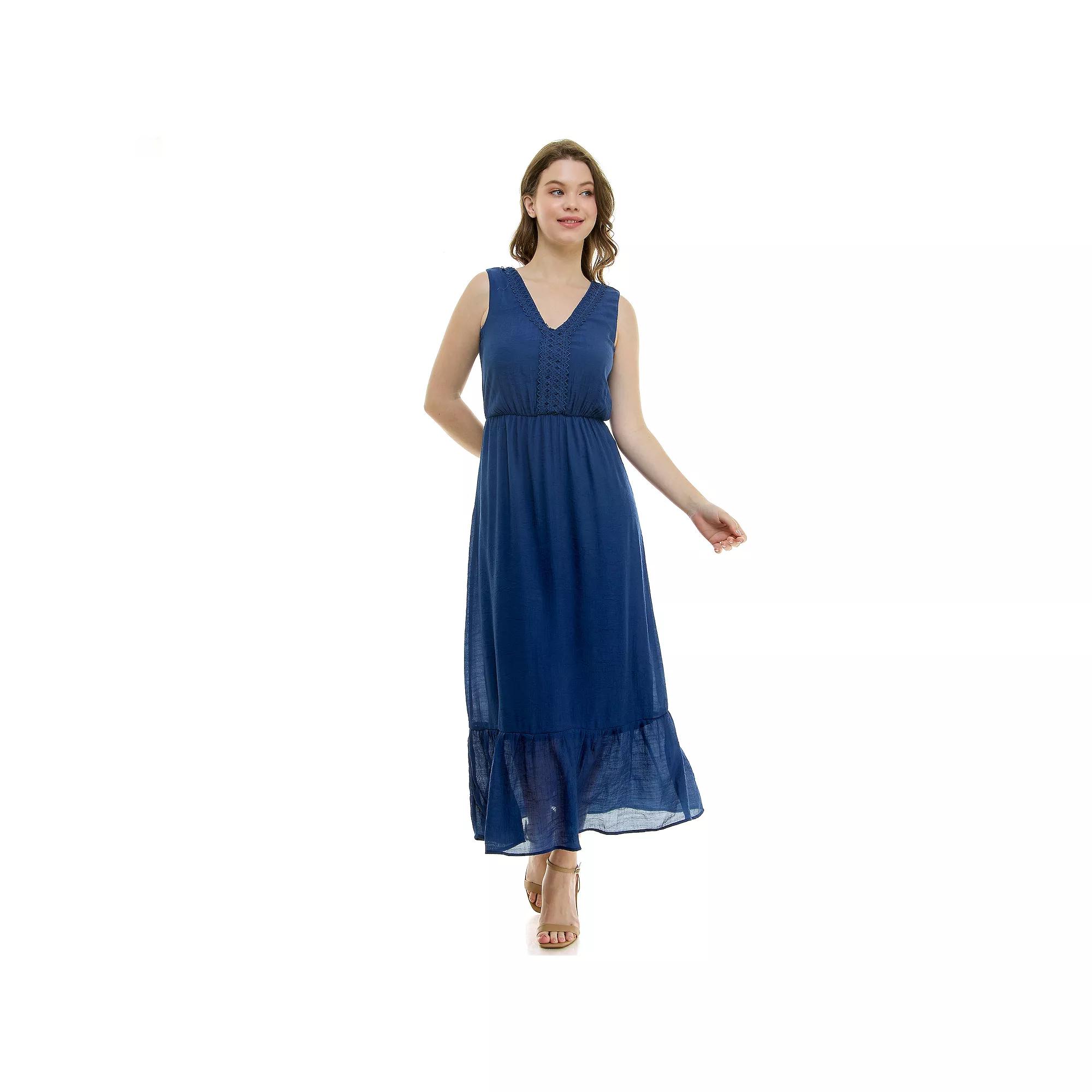 Women's Luxology V Neck Gauze Maxi Dress, Size: Small, Blue Product Image