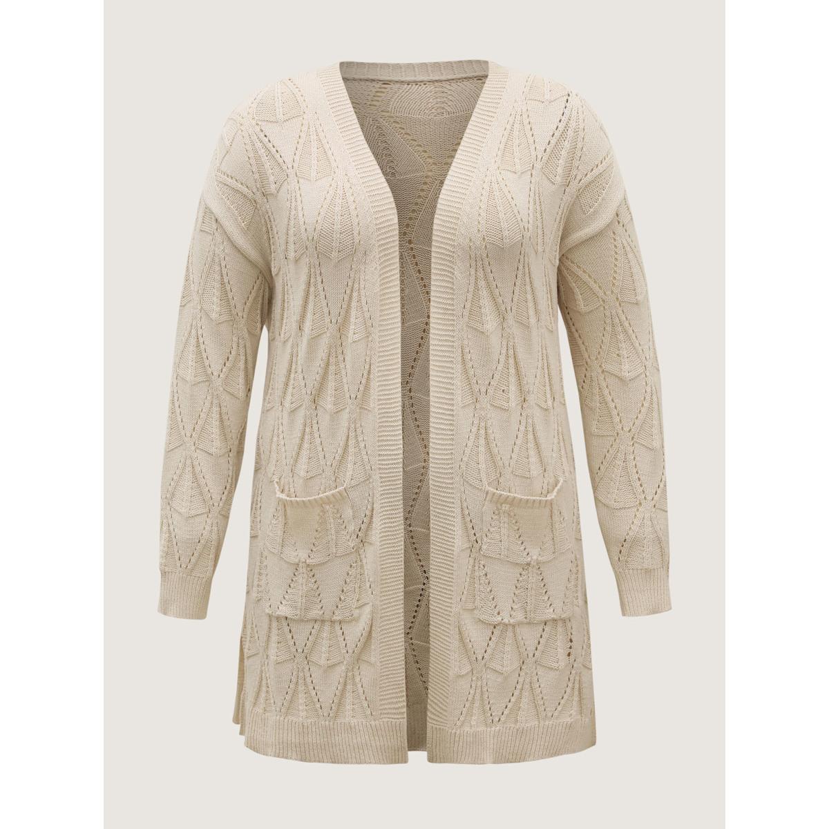 Plus Size Textured Cut-Out Slit Pockets Knit Cardigan Apricot Women Leisure Loose Long Sleeve Casual Cardigans BloomChic 14-16/1X Product Image
