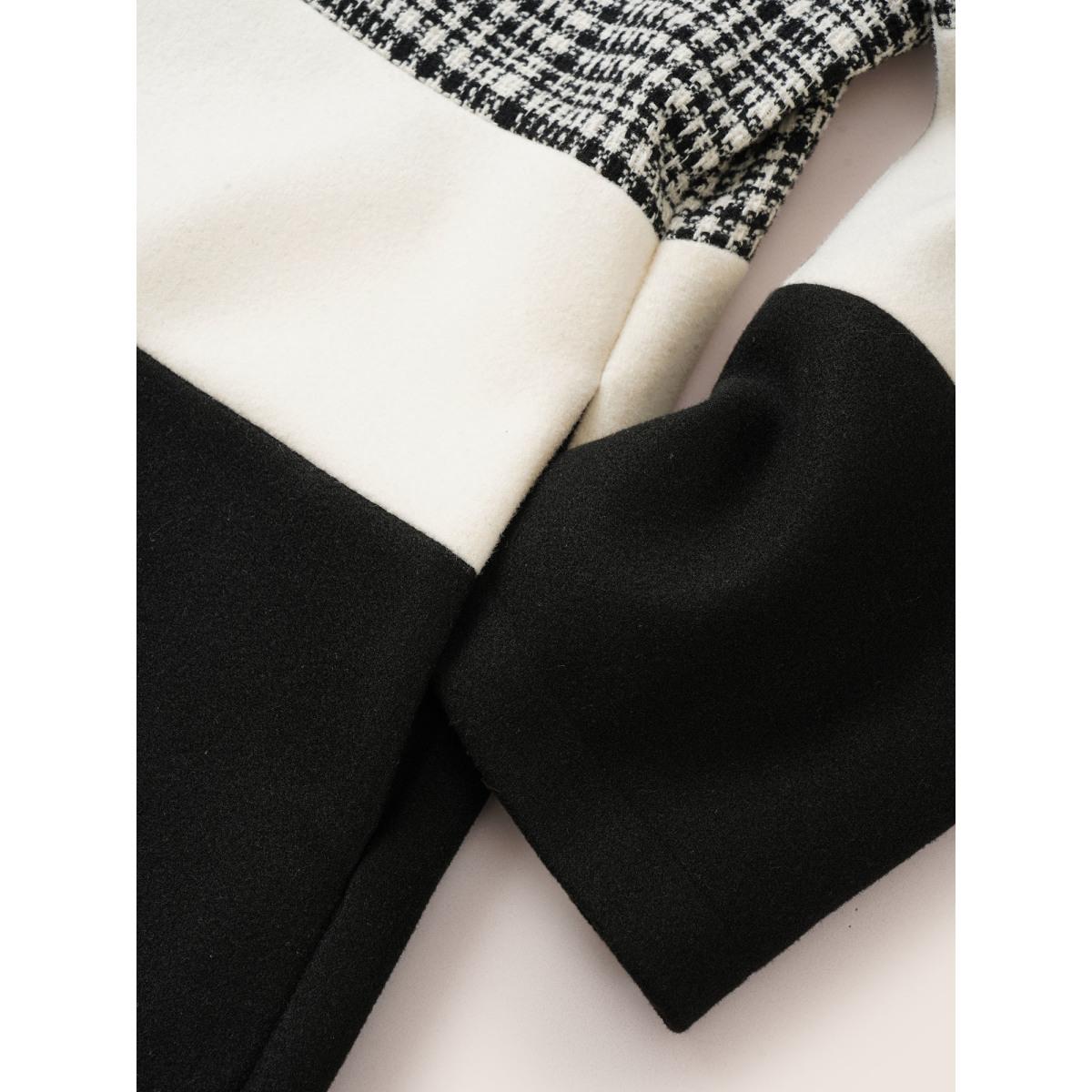 Plus Size Tweed Colorblock Contrast Button Up Coat Women Black Casual Texture Ladies Dailywear Winter Coats BloomChic 26/4X Product Image