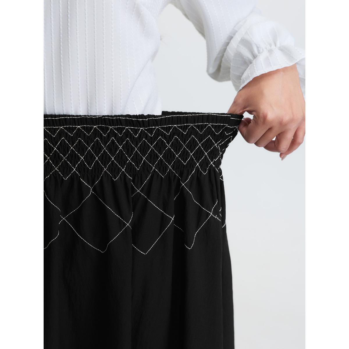 Plus Size Crisscross Waistband Shirred Midi Dress Women Black Leisure Shirred Loose No stretch Side seam pocket Casual Skirts BloomChic 12/L Product Image