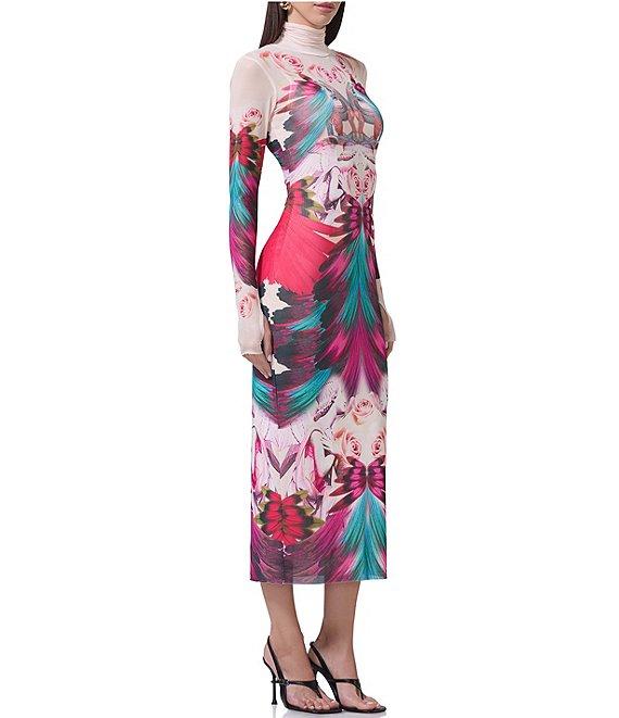 AFRM Shailene Feather Printed Turtleneck Long Sleeve Midi Dress Product Image