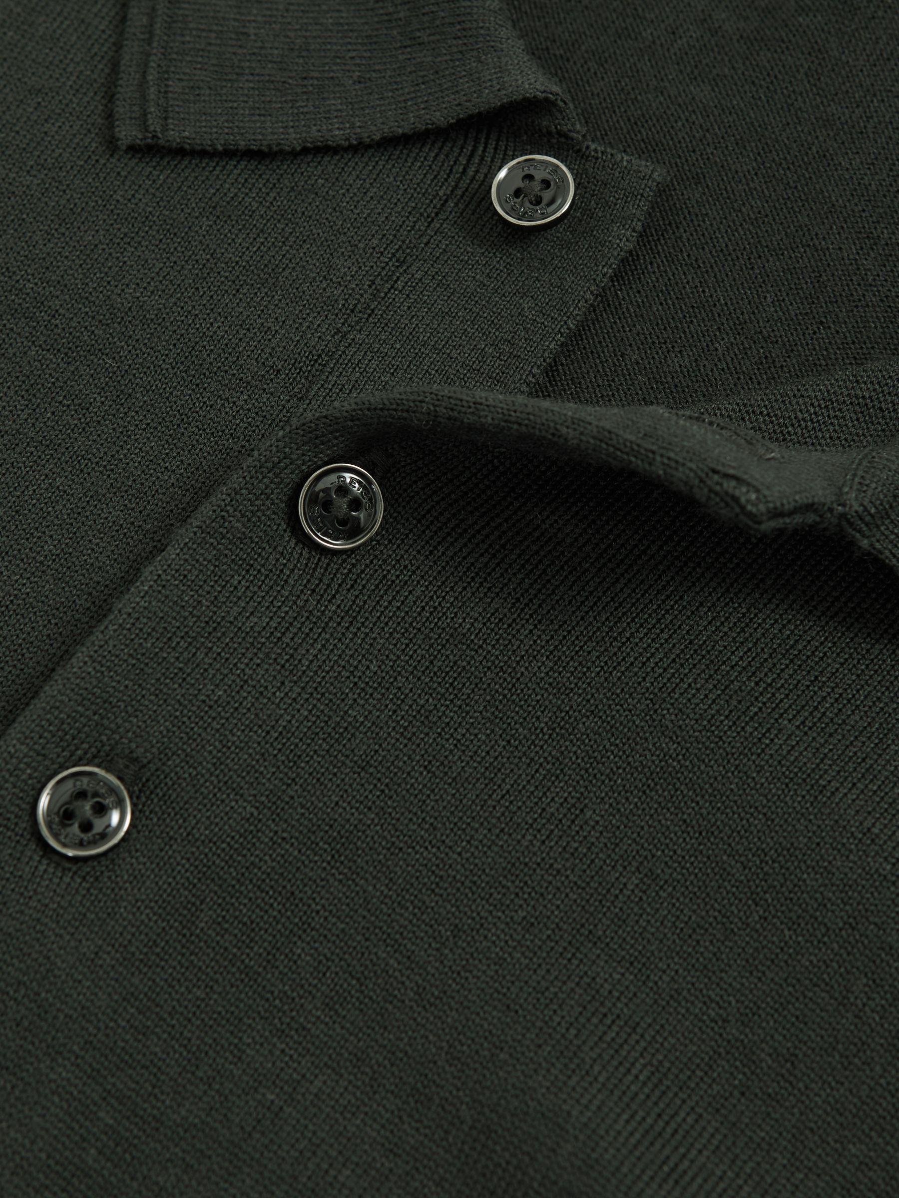 Merino Wool Long-Sleeve Polo Shirt in Dark Military Green Product Image