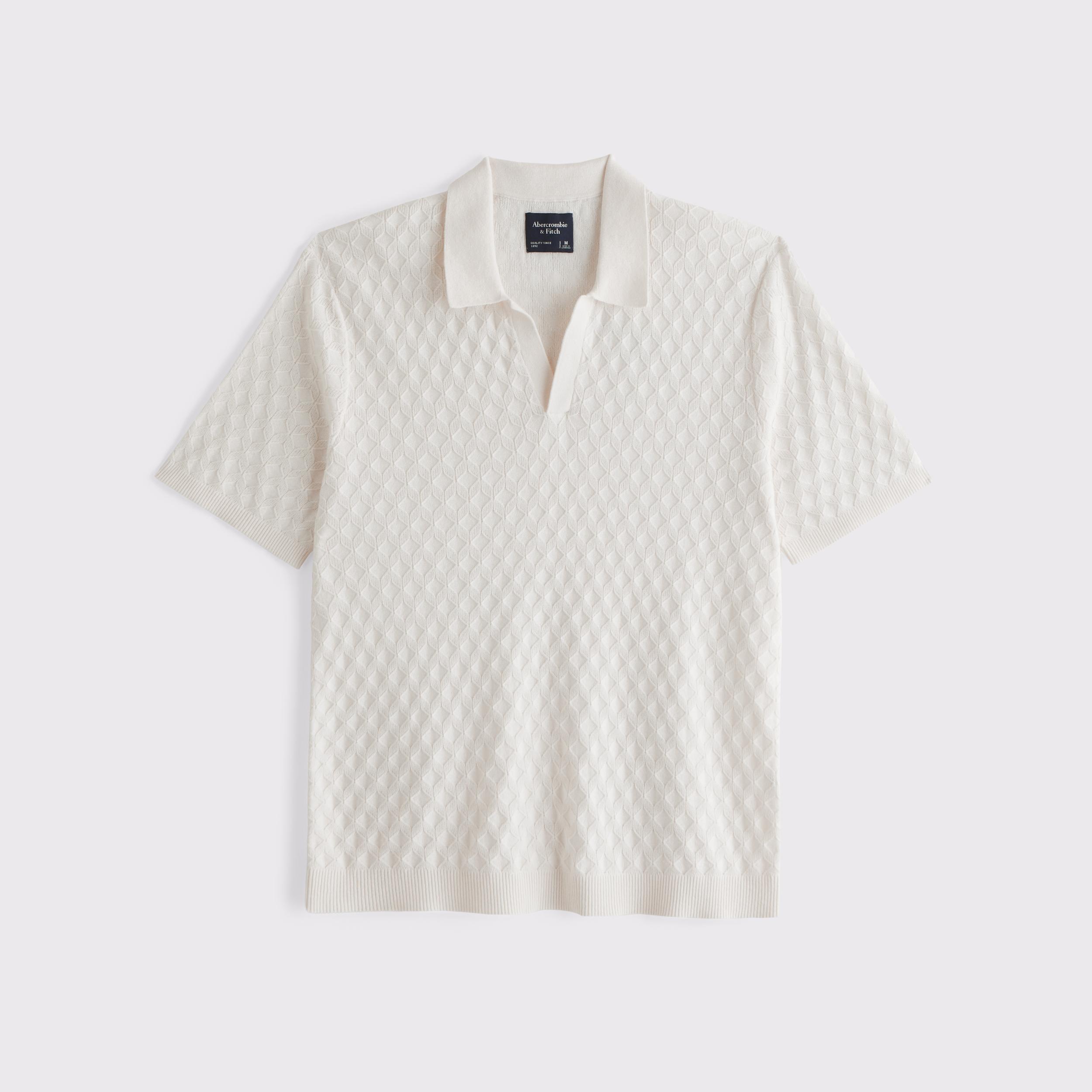 Pointelle Stitch Johnny Collar Sweater Polo Product Image