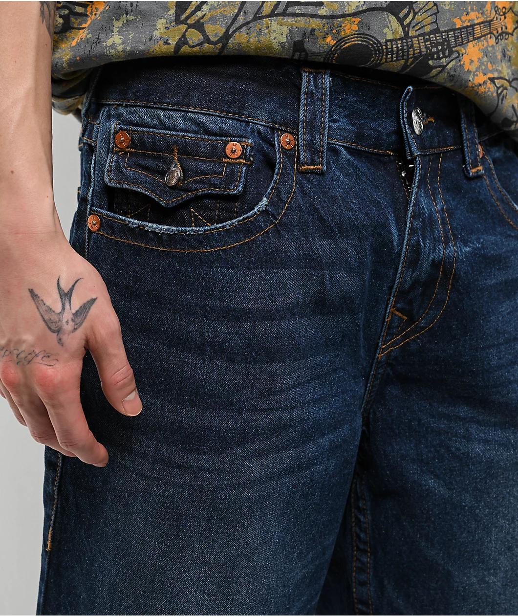 True Religion Bobby Dark Blue Relaxed Baggy Denim Shorts Product Image