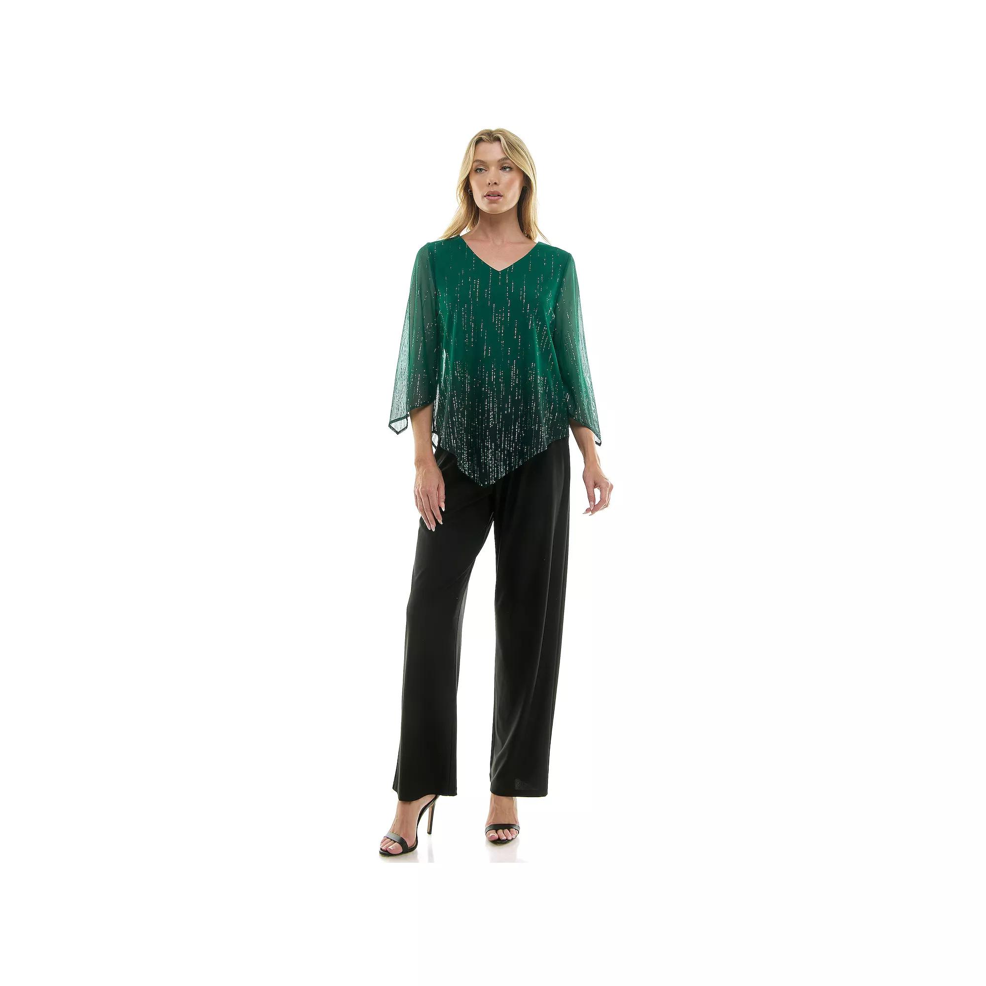 Women's Luxology 2-Piece V-Neck Blouse & Straight Leg Pants Set,  Product Image