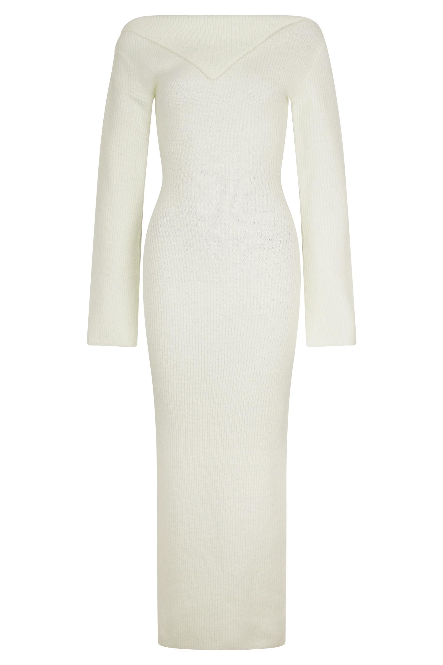 Magenta One Shoulder Fluffy Knit Midi Dress - Ivory Product Image