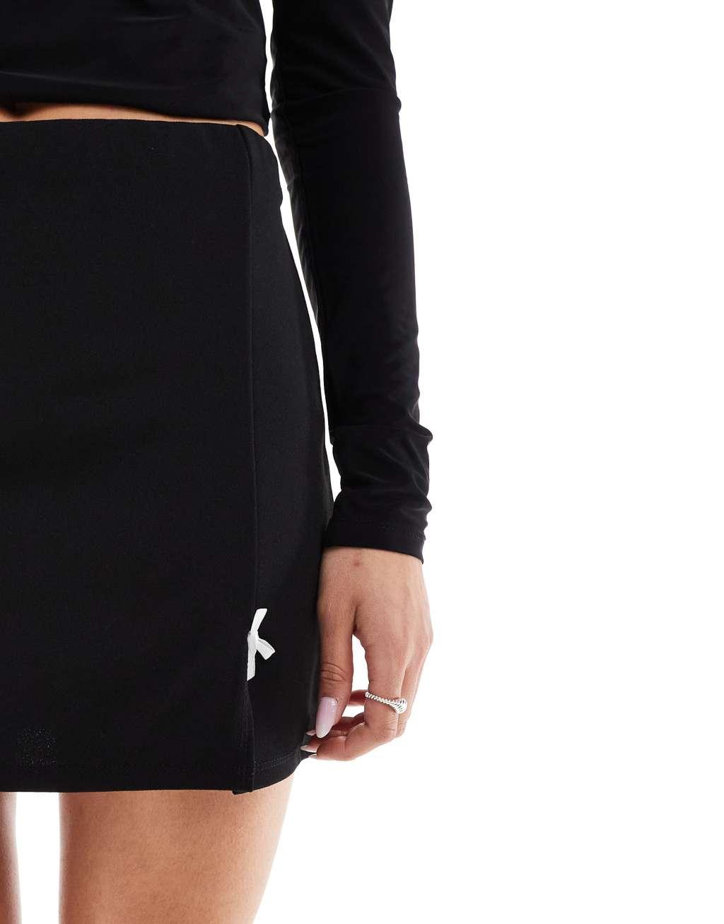 Miss Selfridge scuba bow detail notch mini skirt Product Image