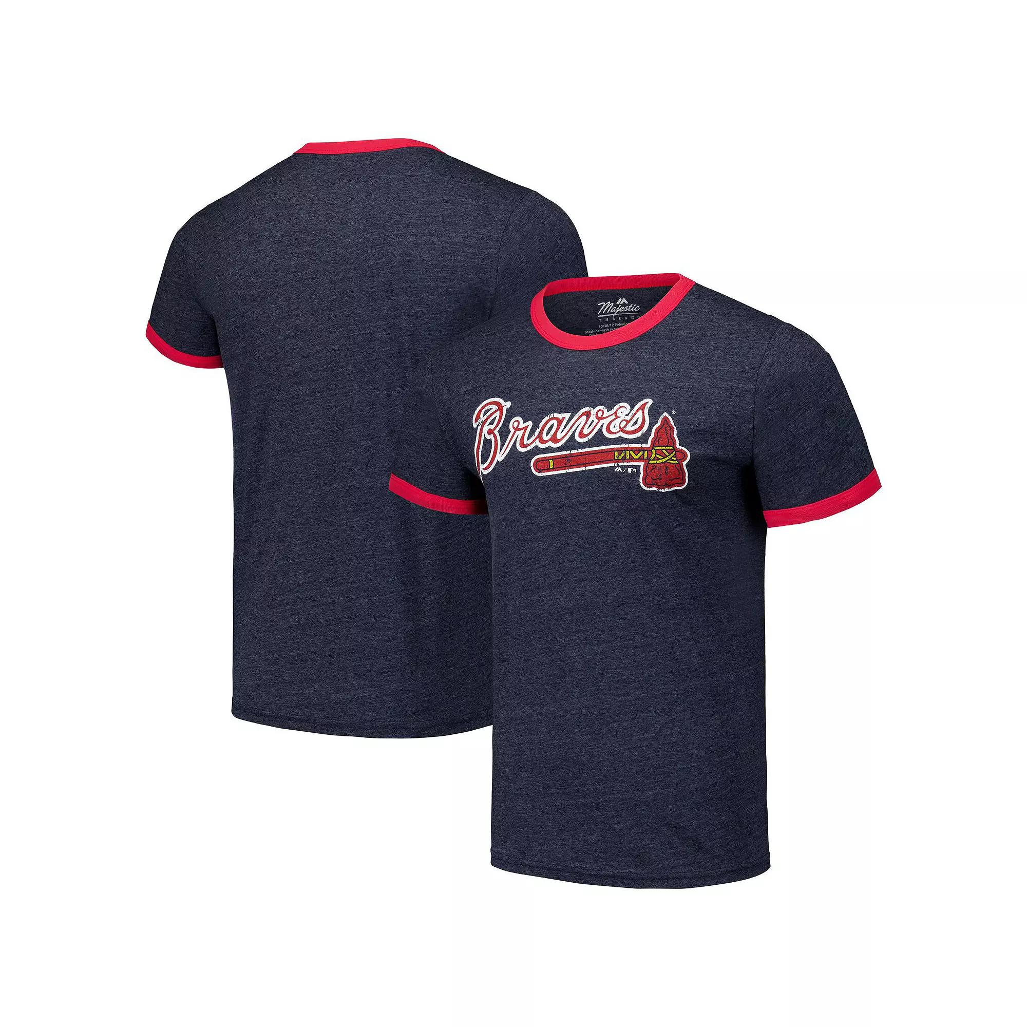 Men's Majestic Threads Navy Atlanta Braves Ringer Tri-Blend T-Shirt, Size: Small, Blue Product Image