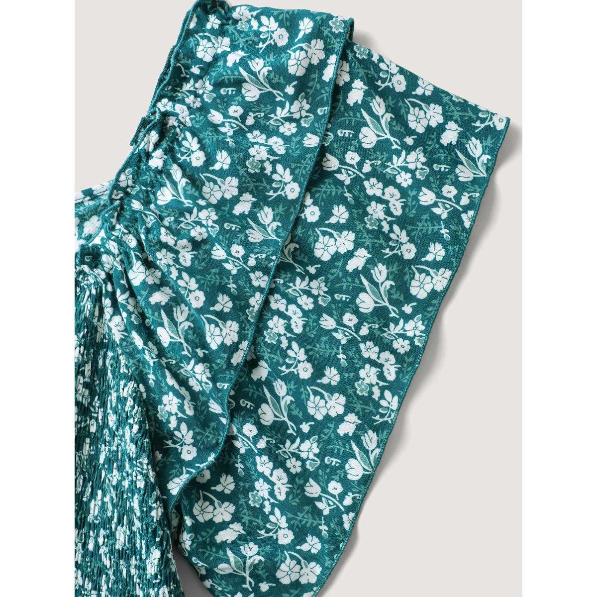 Plus Size Rayon Layered Sleeve Shirred Midi Dress Teal Women Square Neck Cap Sleeve Curvy BloomChic 22-24/3X Product Image