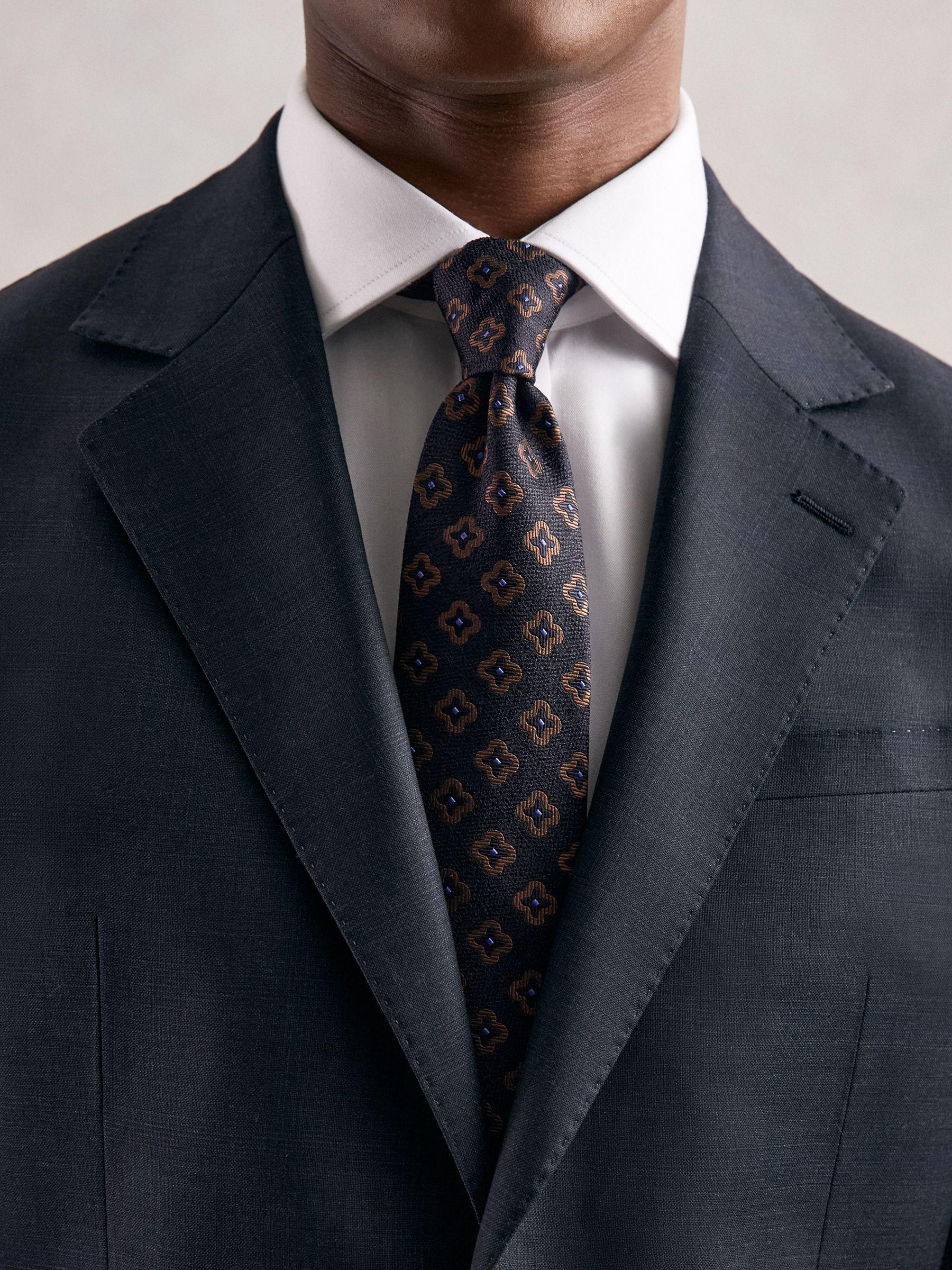 Silk-Wool Floral-Medallion Tie in Navy Product Image