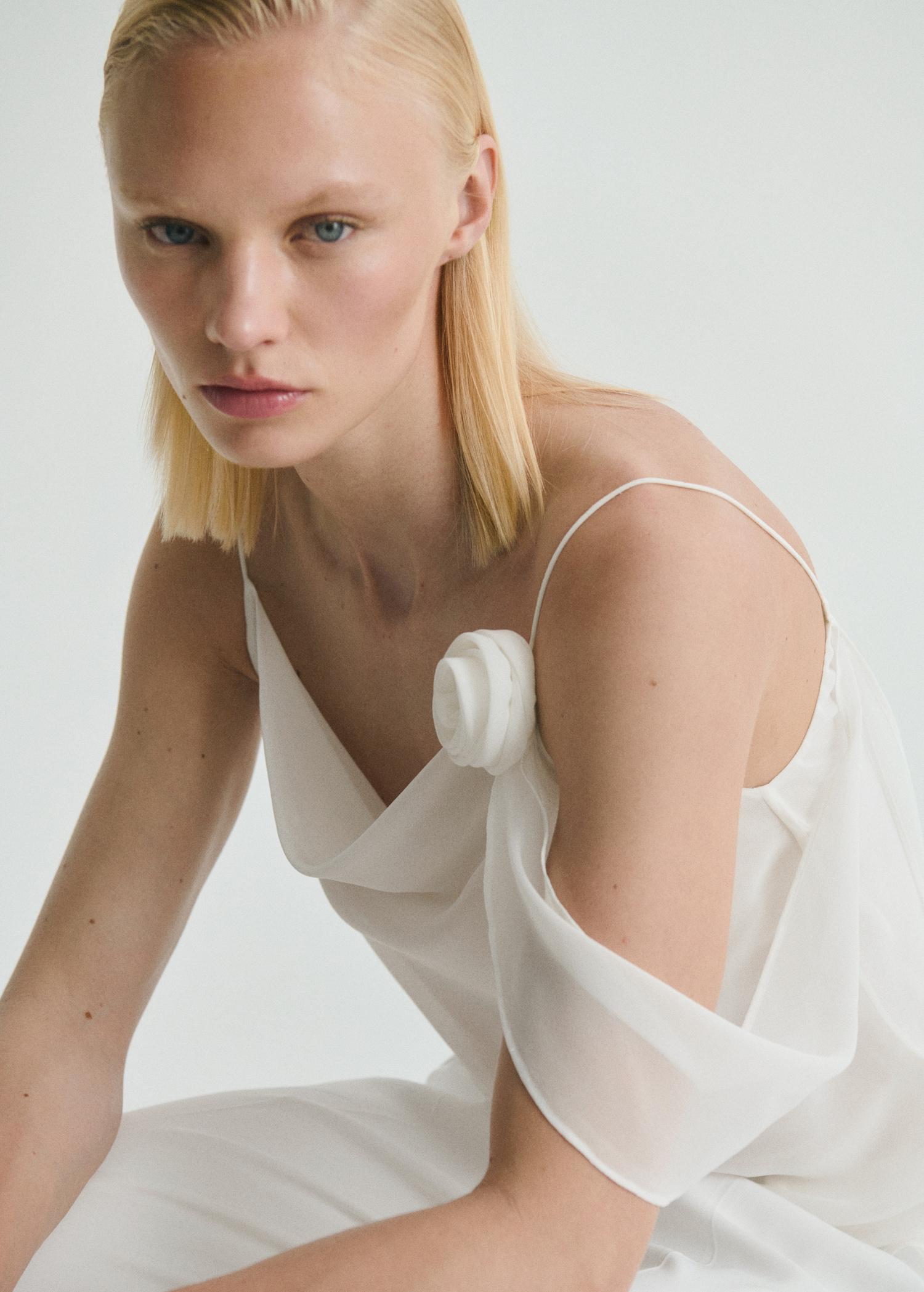 Draped top with flower detail - Women | MANGO USA Product Image