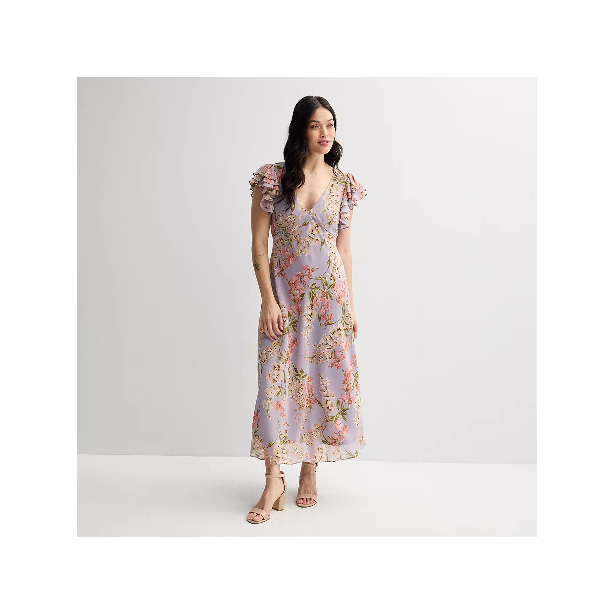 Women's Taylor V-Neck Flutter Sleeve Dress, Size: 8, Purple Floral Product Image