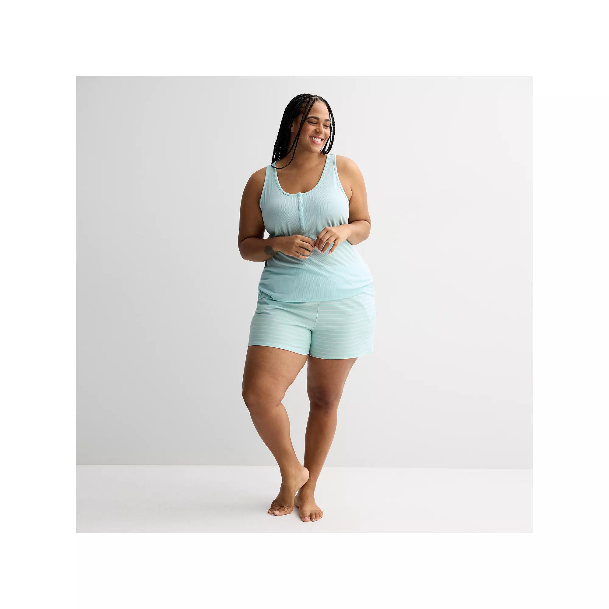 Plus Size Sonoma Goods For Life® 2-pc. Pajama Tank Top & Pajama Shorts Set, Women's, Size: 3XL, Blue Stripe Product Image