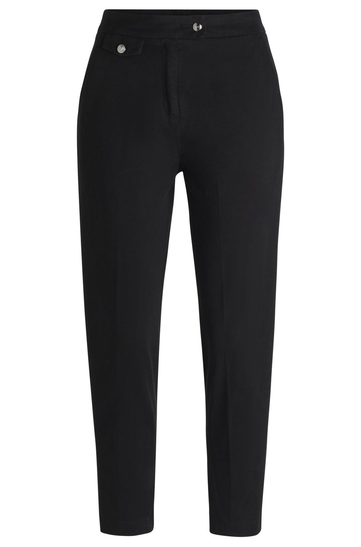 BOSS - Casual trousers in stretch-cotton satin - Black Product Image