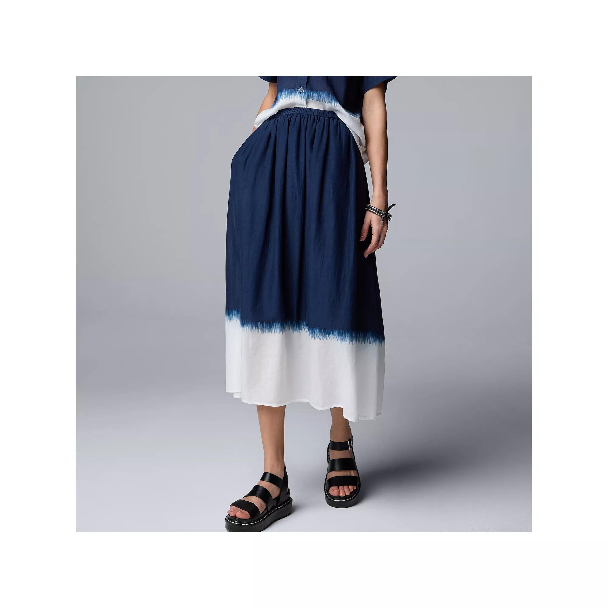 Petite Simply Vera Vera Wang Pull-On Midi Skirt, Women's, Size: Medium Petite, Blue Dip Dye Product Image