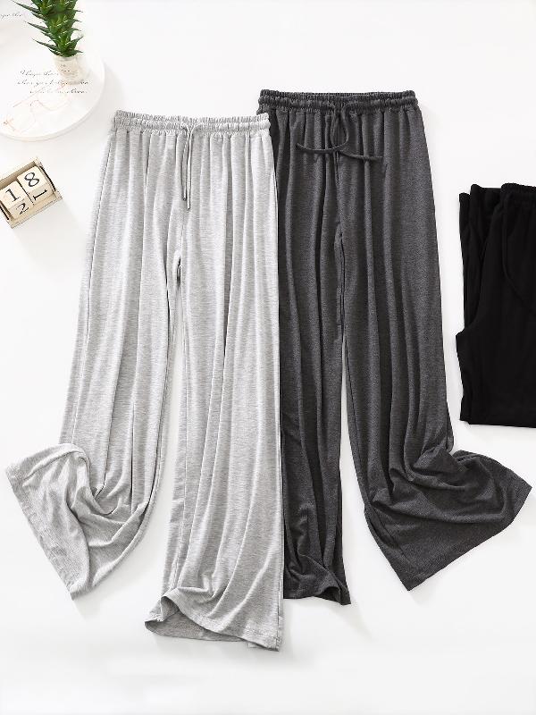 High Waisted Loose Drawstring Elasticity Solid Color Casual Pants Bottoms Trousers Product Image
