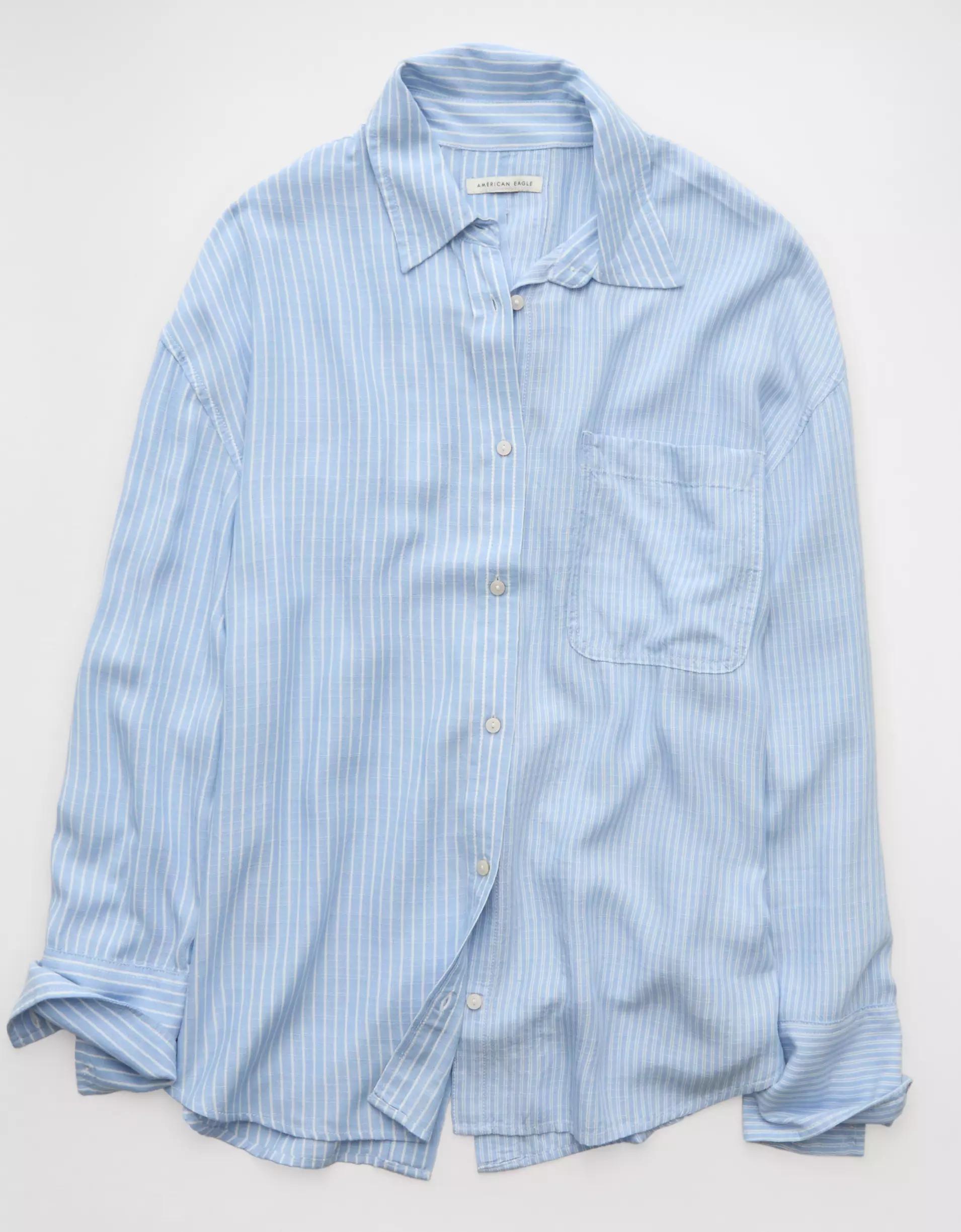 AE Long-Sleeve Tie Back Button-Up Shirt Product Image