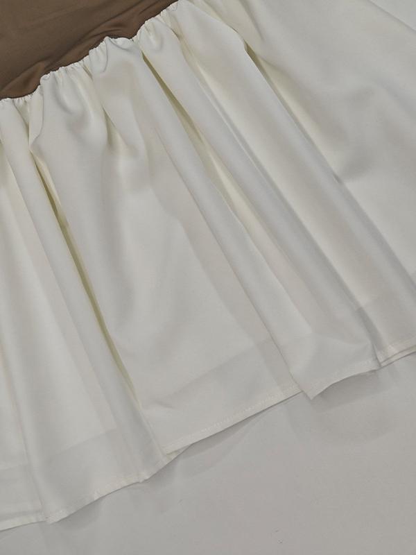 A-Line Flared Sleeves Contrast Color Pleated Split-Joint Round-Neck Mini Dresses Product Image