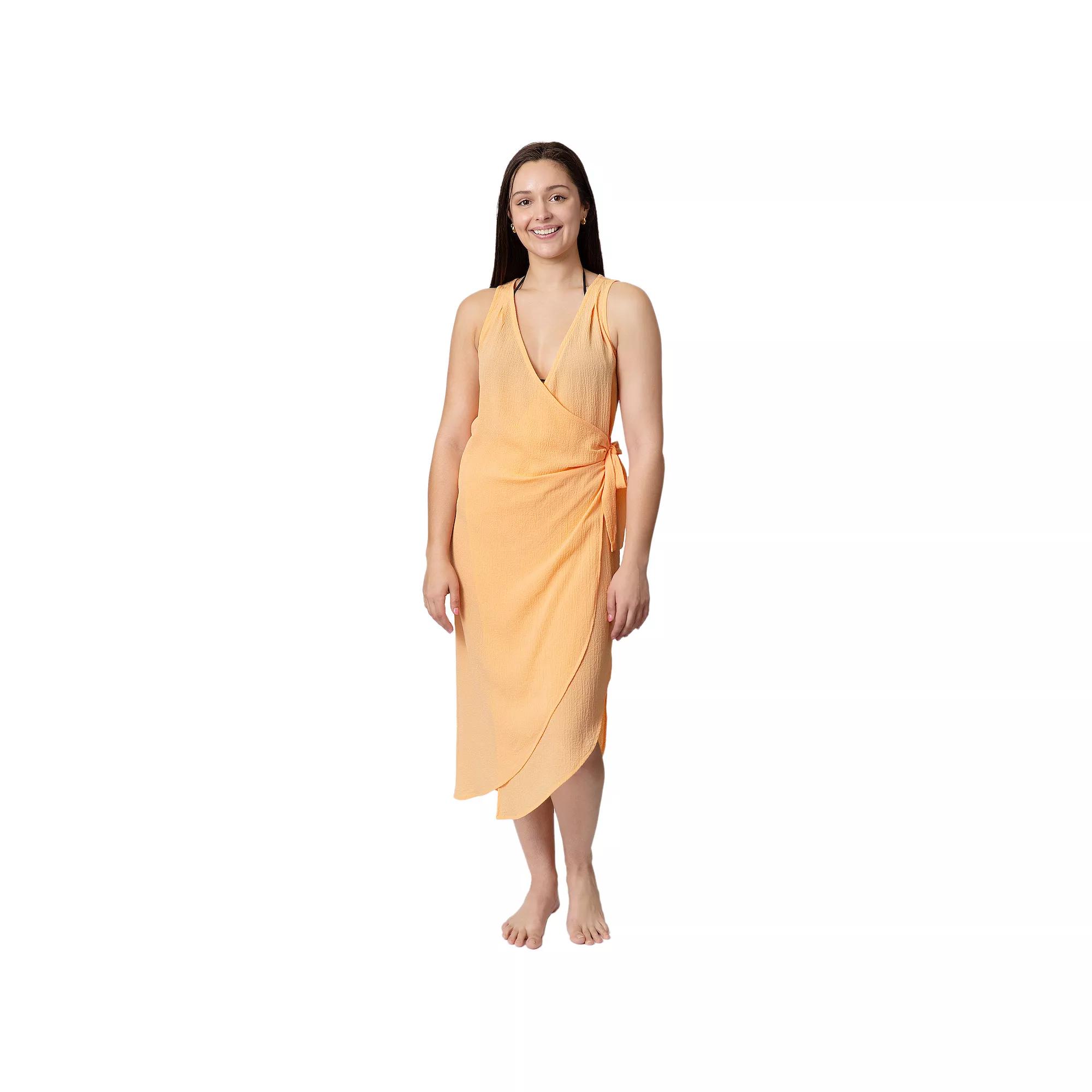 Women's Aqua Del Mar Tie-Front Wrap Coverup Dress, Size: XXL, Nectarine Product Image