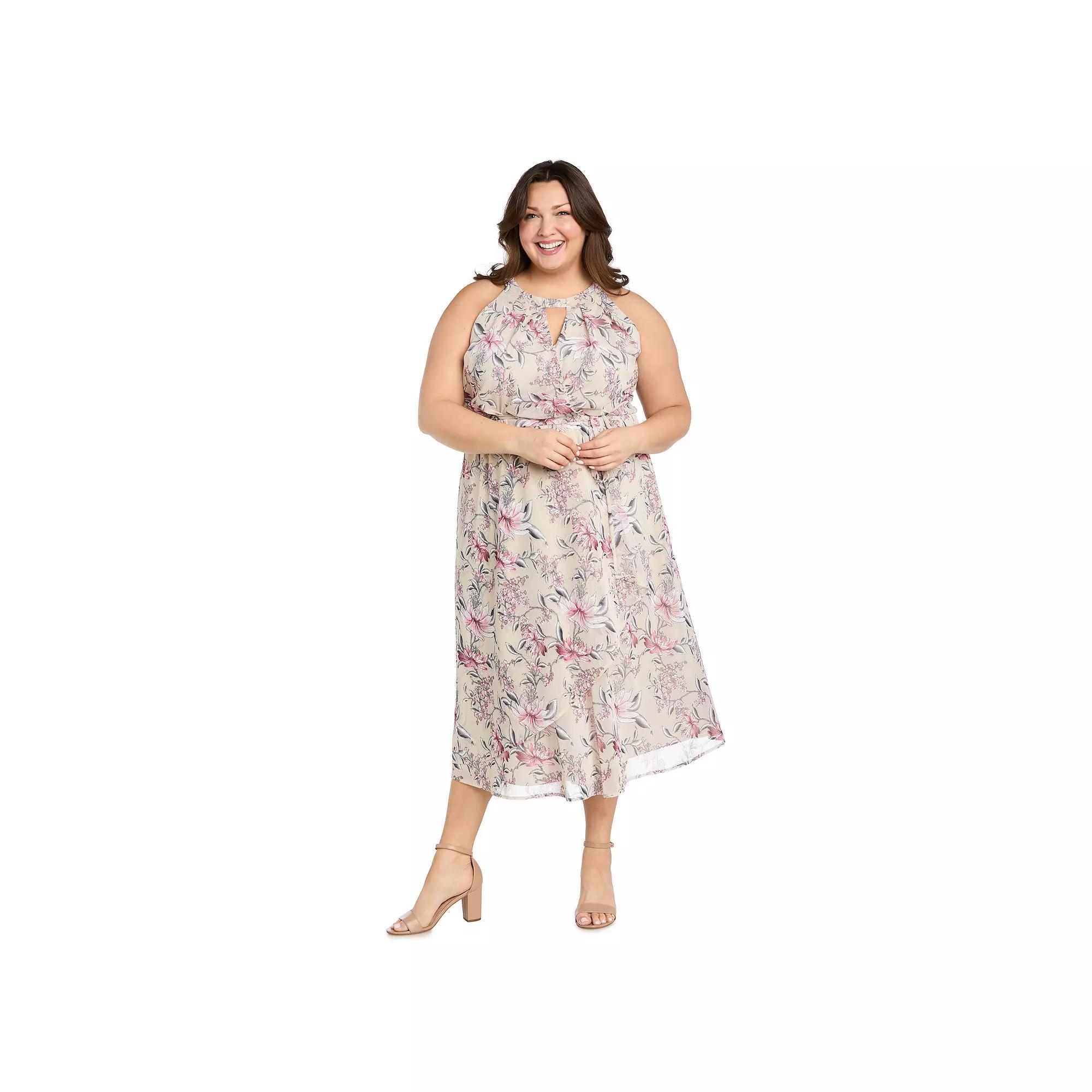 Plus Size R&M Richards Puff Print Power Mesh Blouson Dress, Women's, Size: 20 W, White Product Image