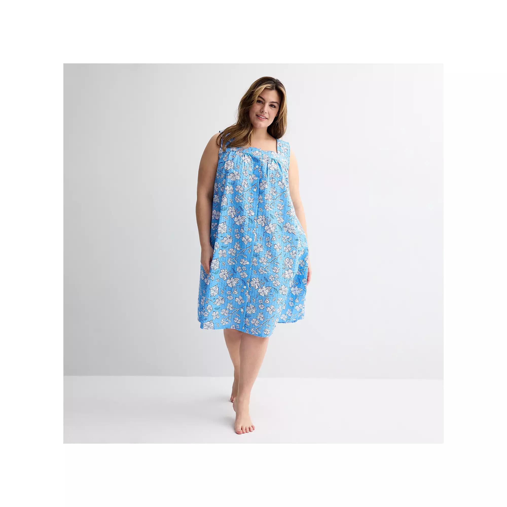 Plus Size Croft & Barrow® Woven Nightgown, Women's, Size: 2XL, Dogwood Floral Blue Product Image