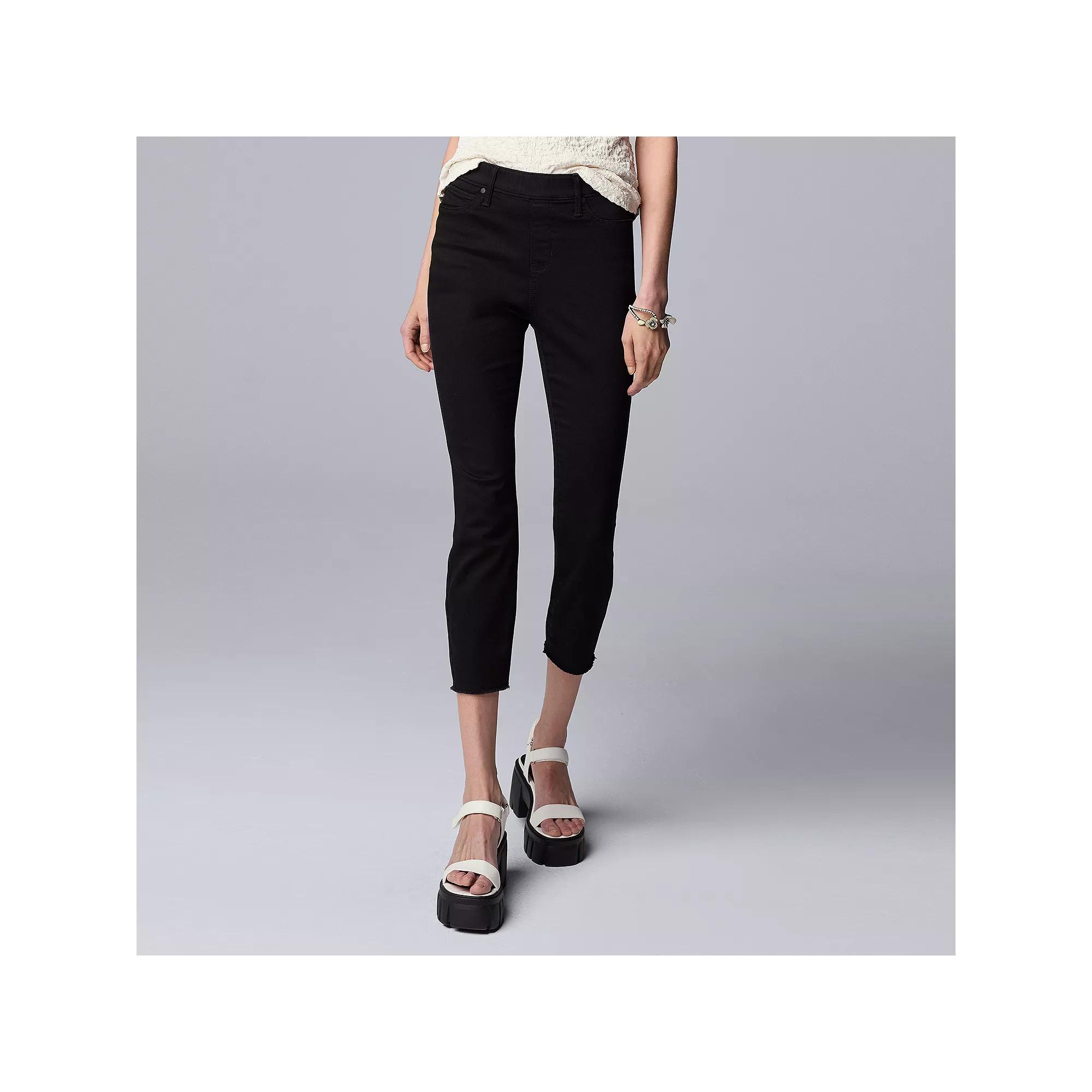 Women's Simply Vera Vera Wang Mid-Rise Shaping Frayed Cropped Jeans, Size: Small, Black Rinse Product Image