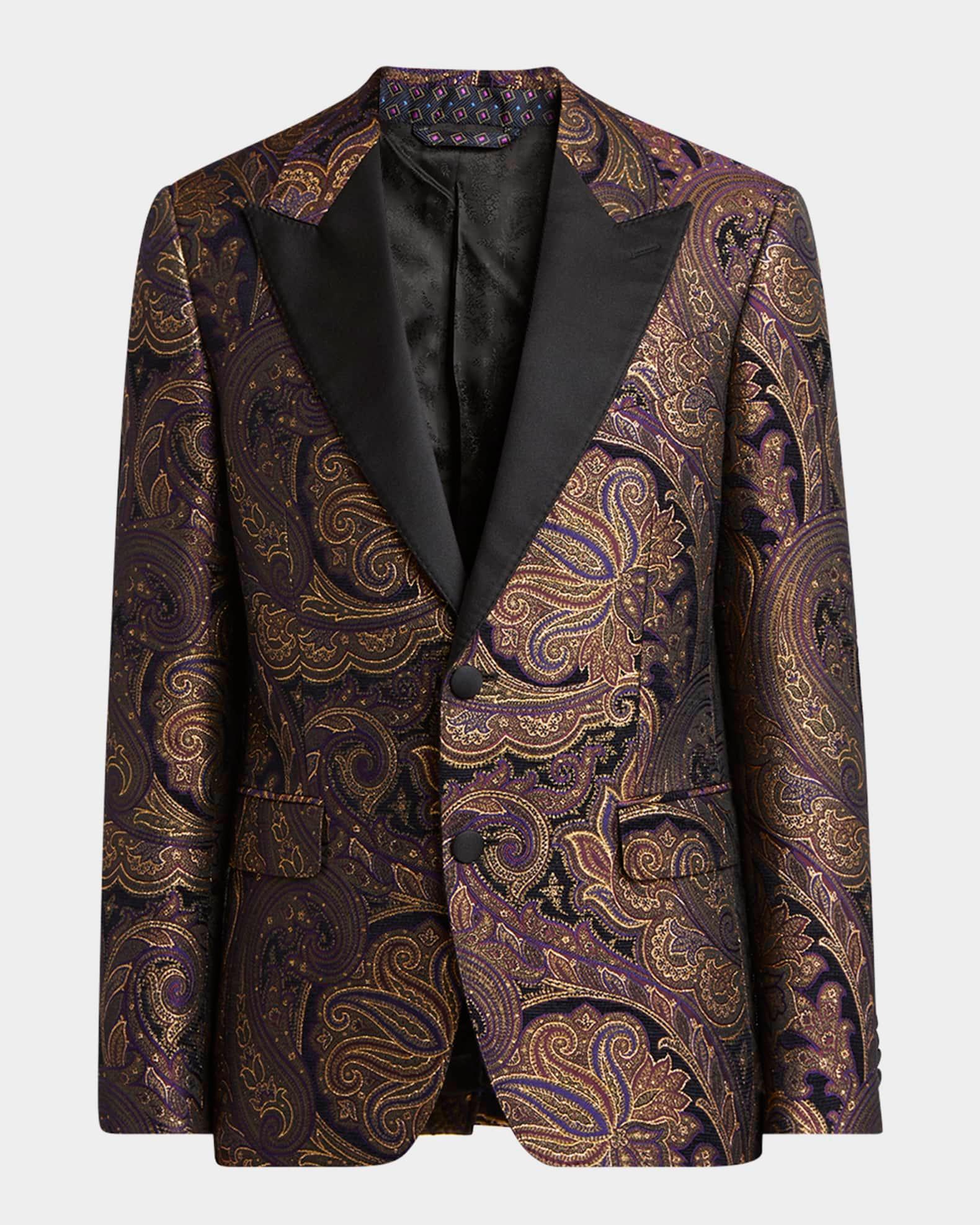 Men's Ornate Jacquard Peak-Lapel Evening Jacket Product Image