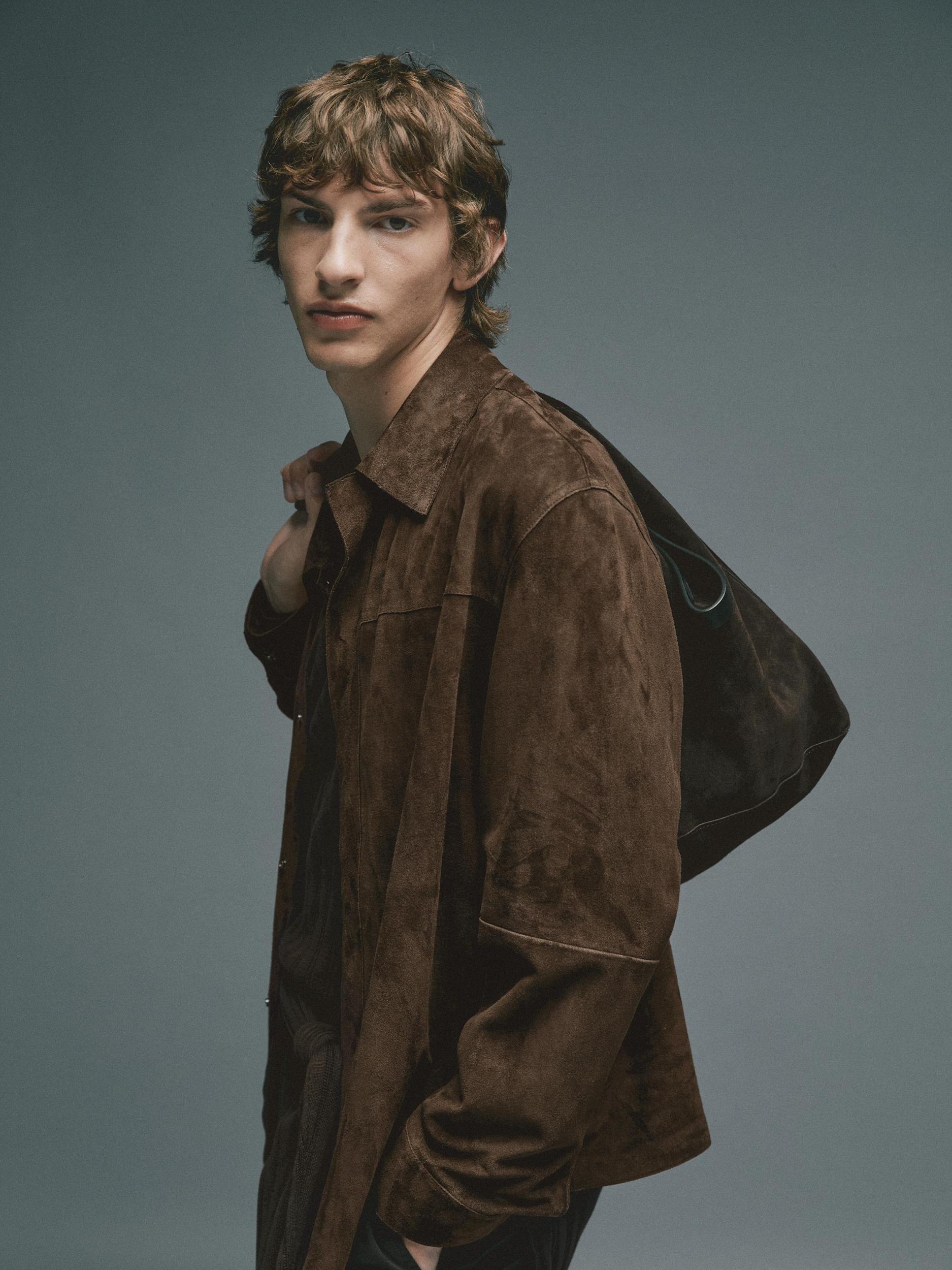 Lightweight suede leather overshirt Product Image