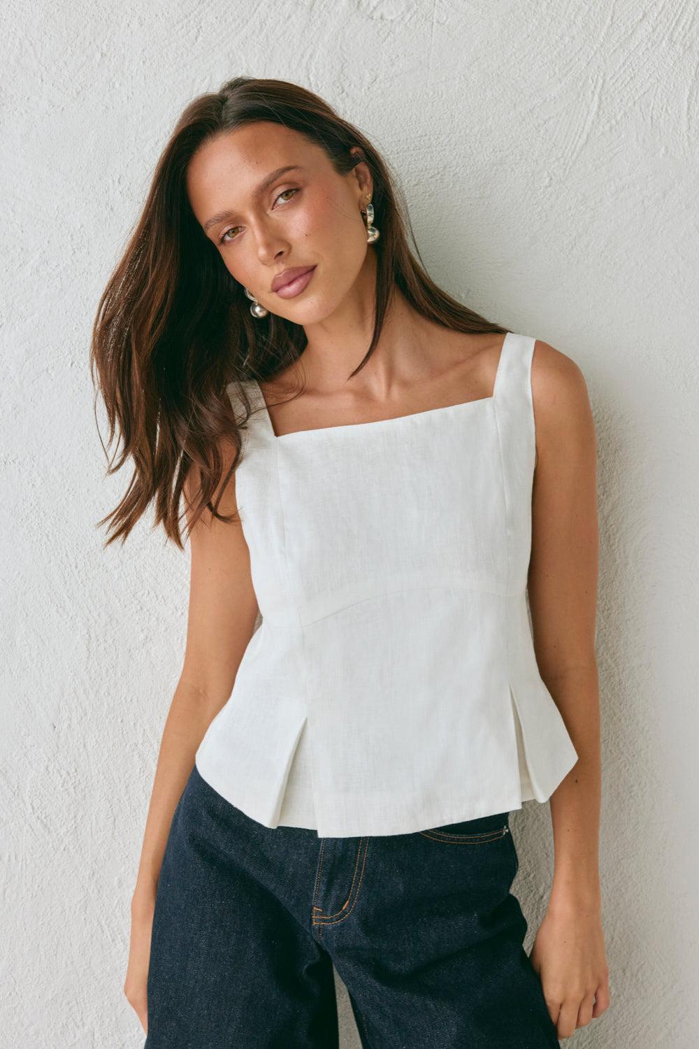 Luna Linen Top White Product Image