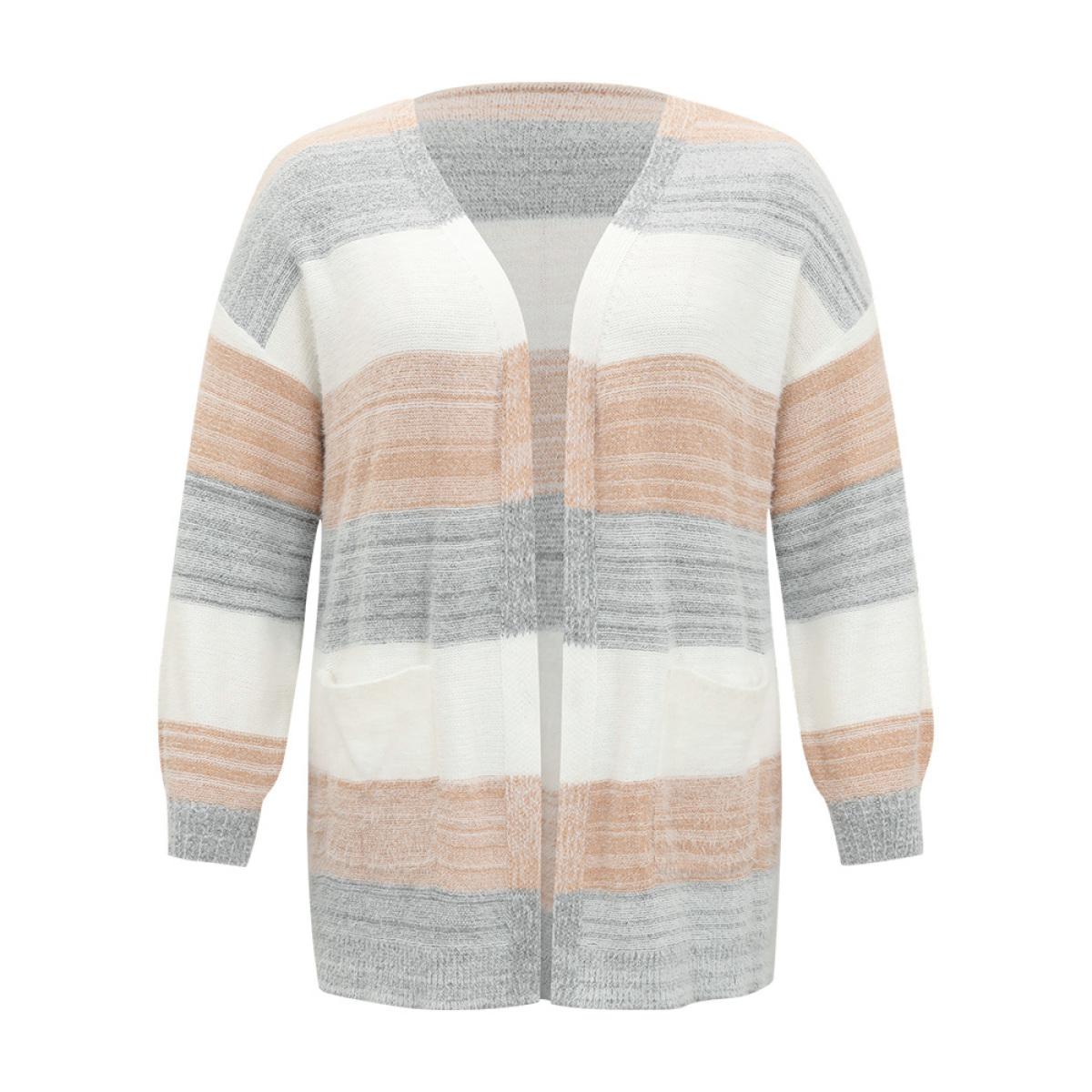 Plus Size Fuzzy Colorblock Heather Drop Shoulder Cardigan Multicolor Women Casual Loose Long Sleeve Dailywear Cardigans BloomChic 10/M Product Image