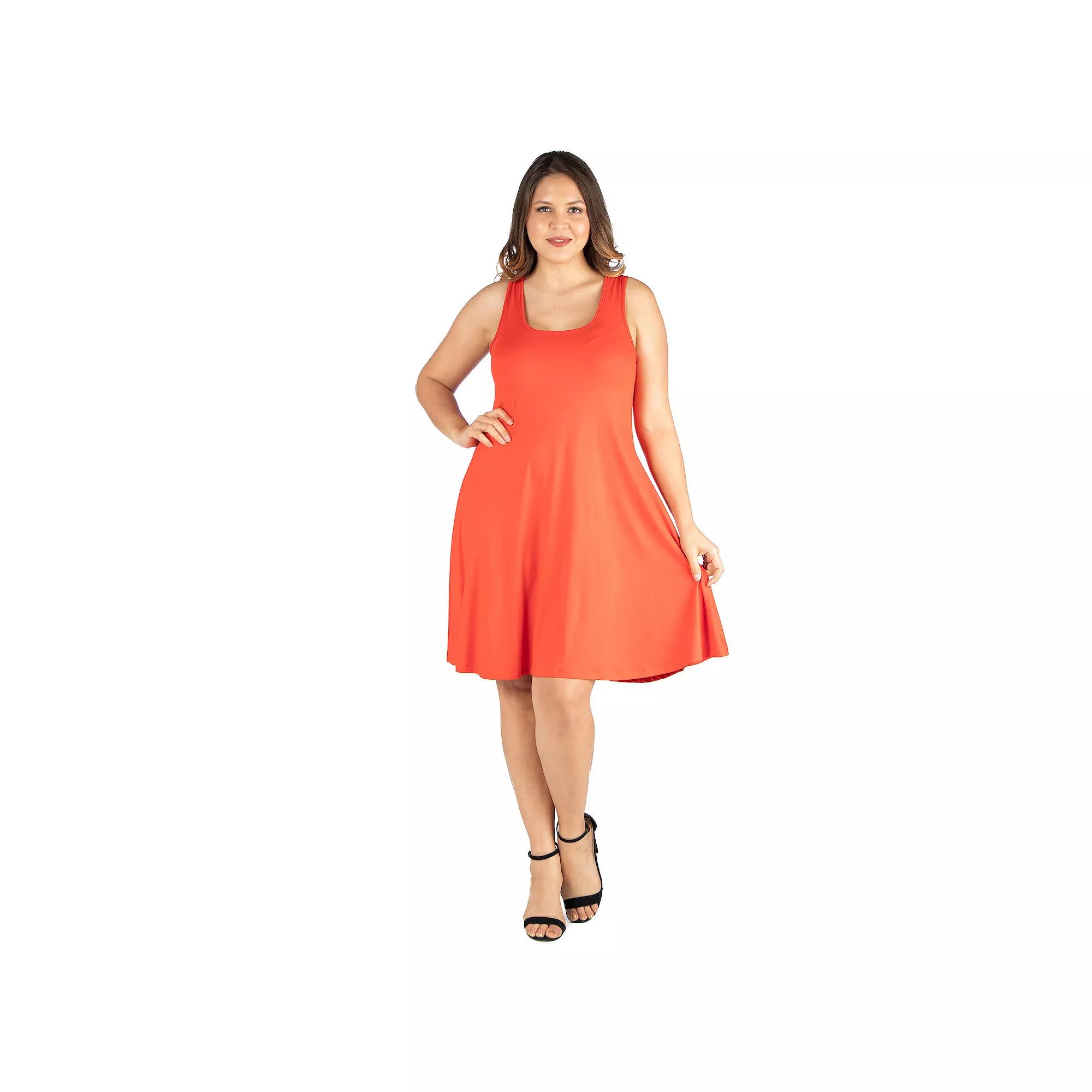 Plus Size 24seven Comfort Apparel Fit and Flare Knee Length Tank Top Dress, Women's, Size: 3XL, Orange Product Image