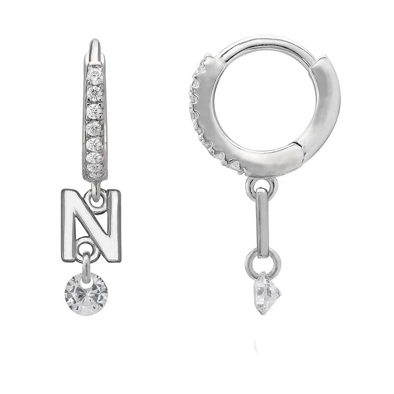 PRIMROSE Sterling Silver Initial Huggie Hoop Drop Earrings, Women's, Sterling Silver U Product Image