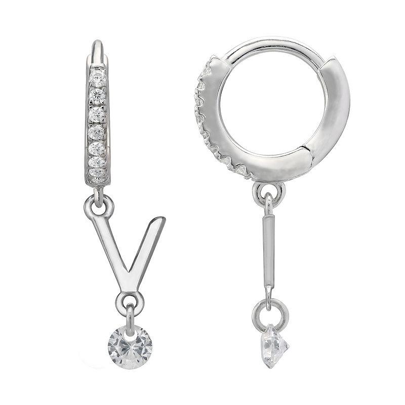 PRIMROSE Sterling Silver Initial Huggie Hoop Drop Earrings, Women's, Sterling Silver U Product Image