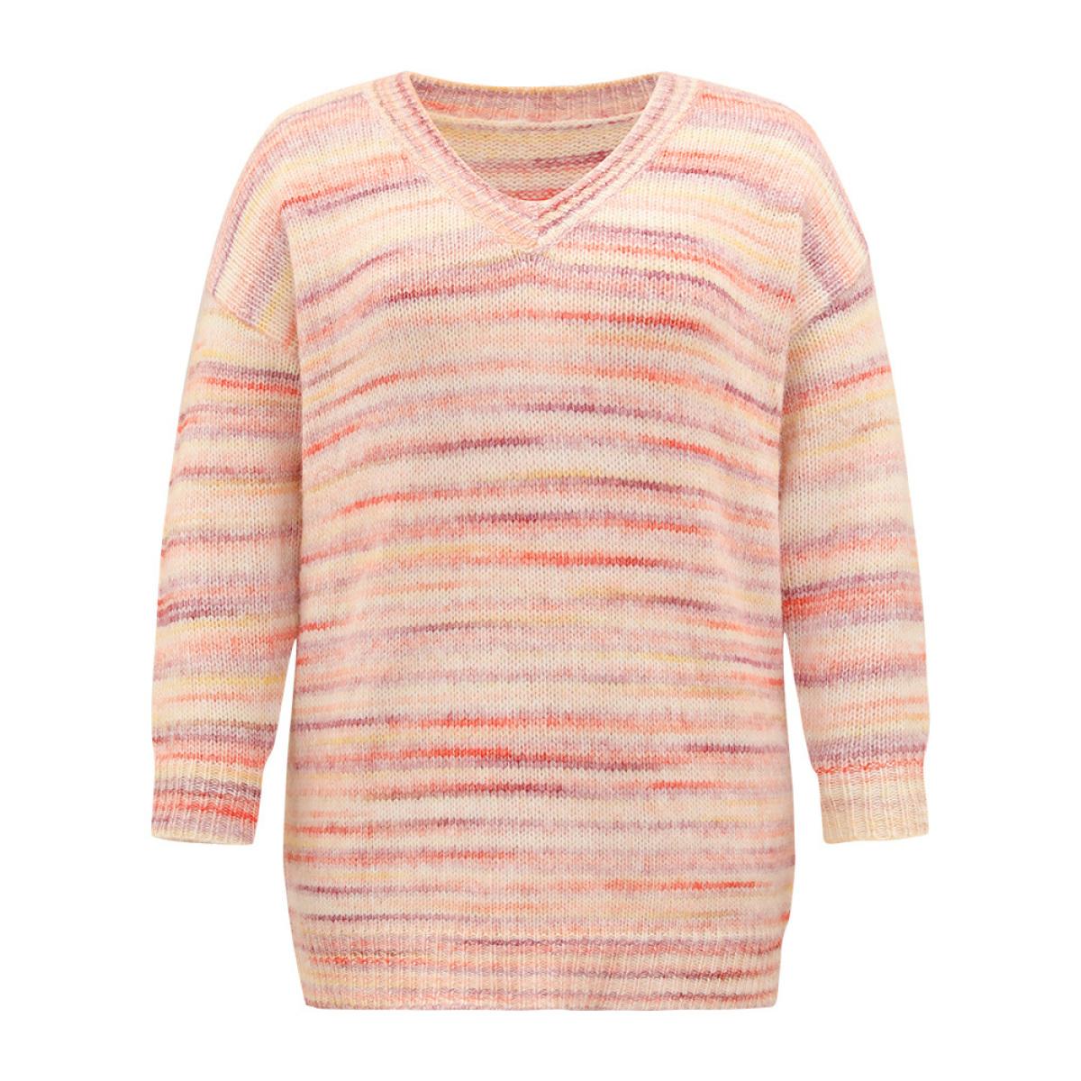 Plus Size Ombre Heather Drop Shoulder Pullover Multicolor Women Casual Loose Long Sleeve V-neck Everyday Pullovers BloomChic 14-16/1X Product Image