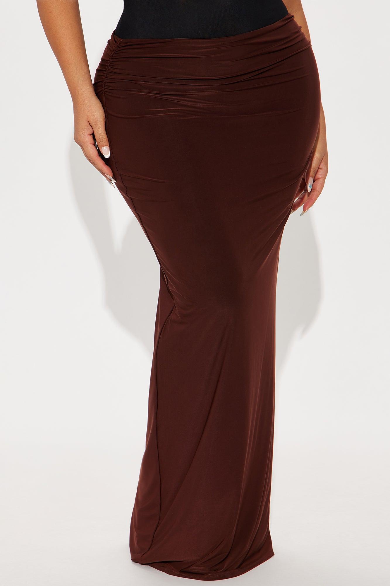 Alessandra Ruched Bodycon Maxi Skirt - Chocolate Female Product Image