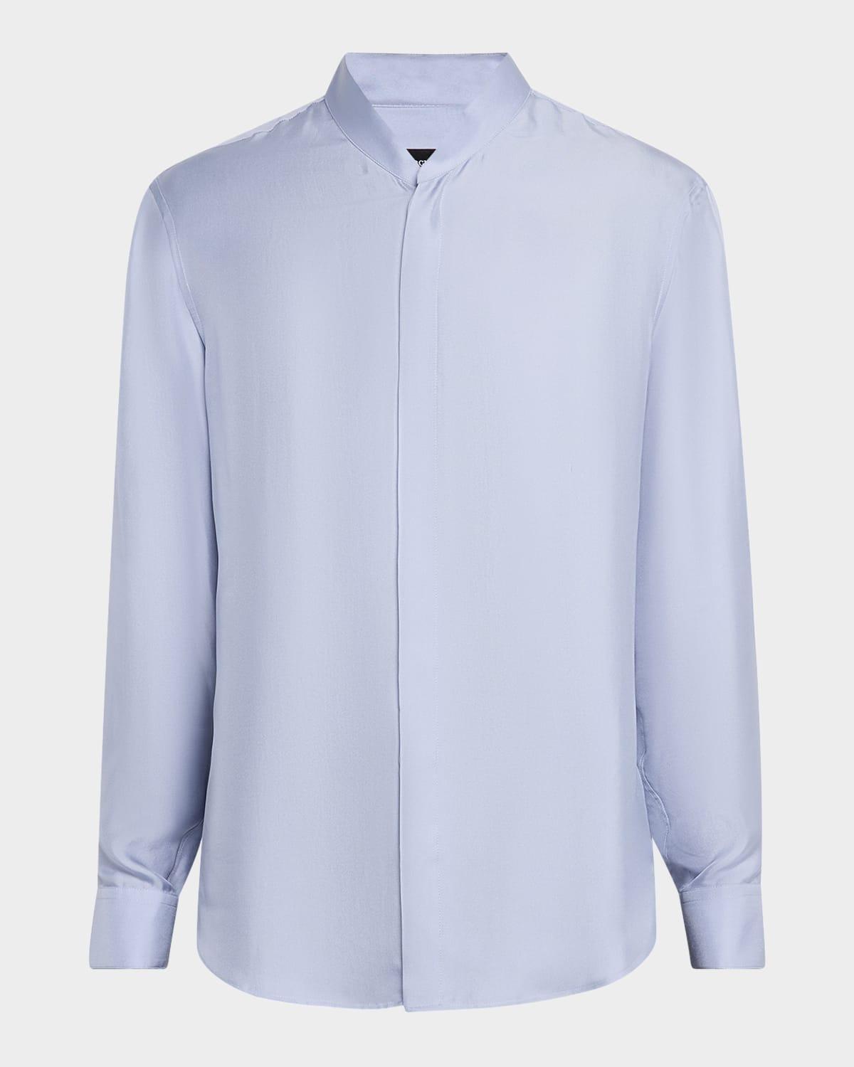 Mens Silk Dress Shirt with Stand Collar Product Image