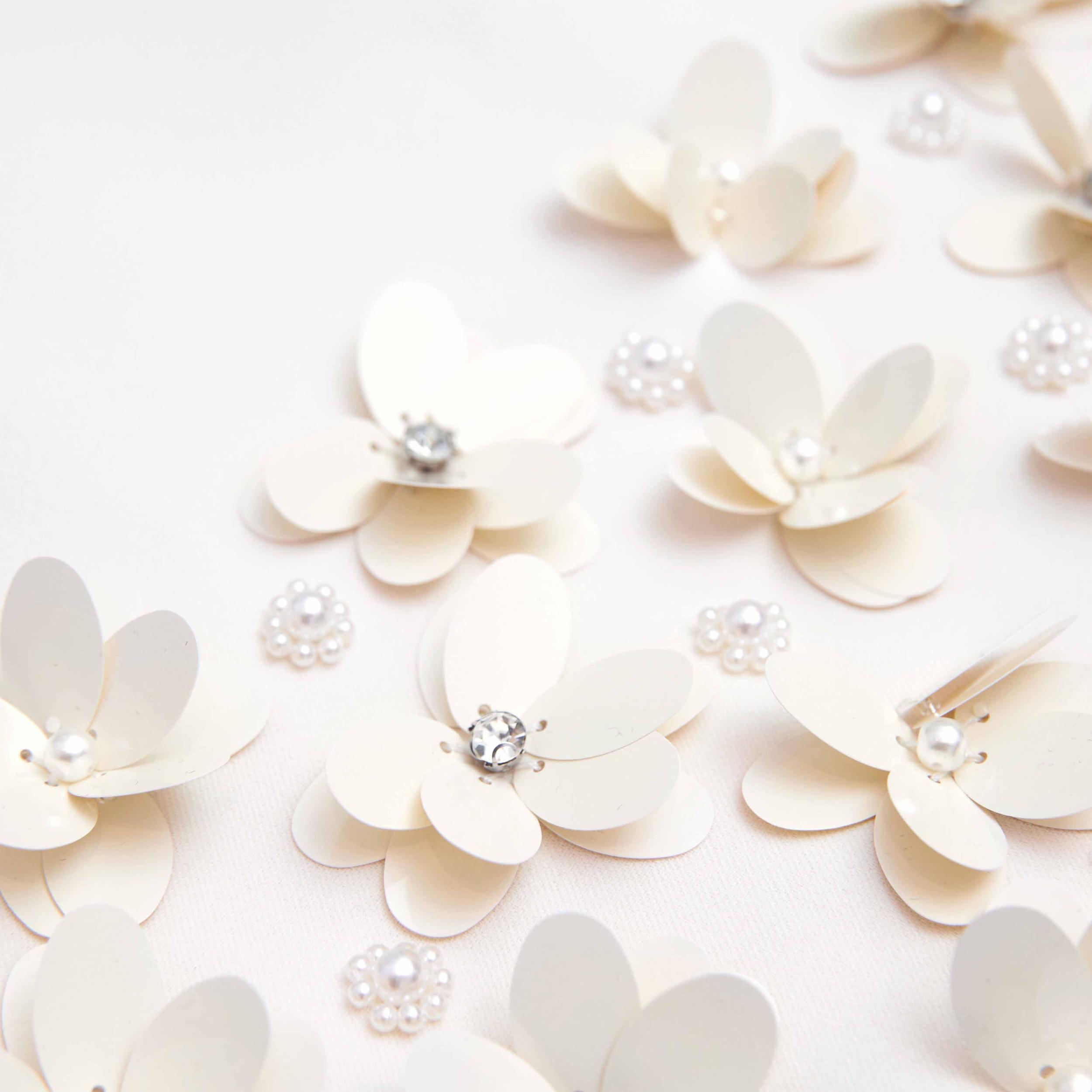 Cream Crepe 3D Sequin Mini Dress Product Image