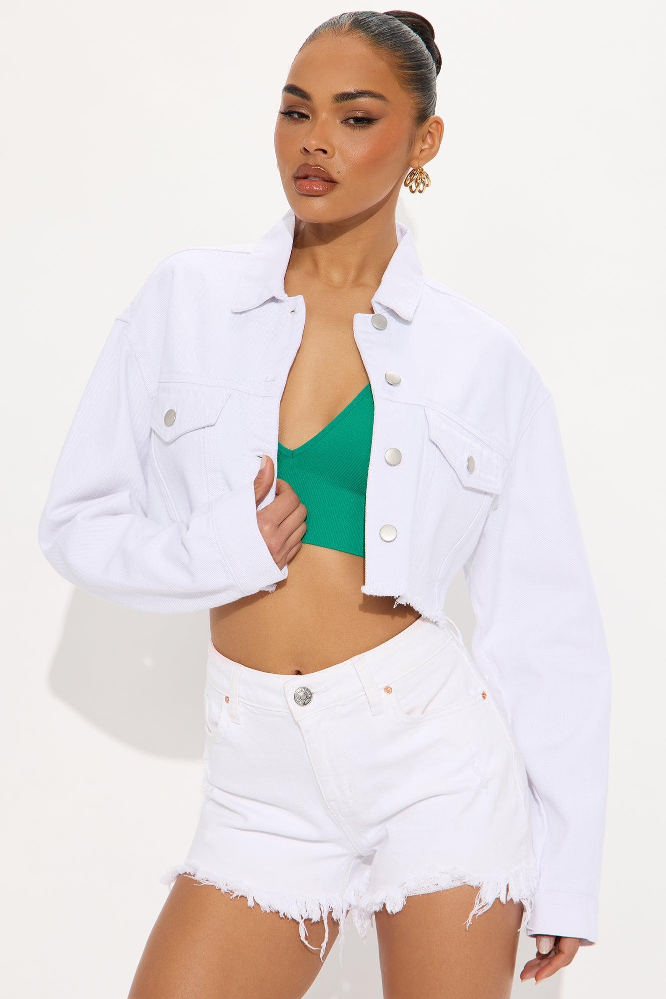 So Distressed Cropped Denim Jacket - White Product Image