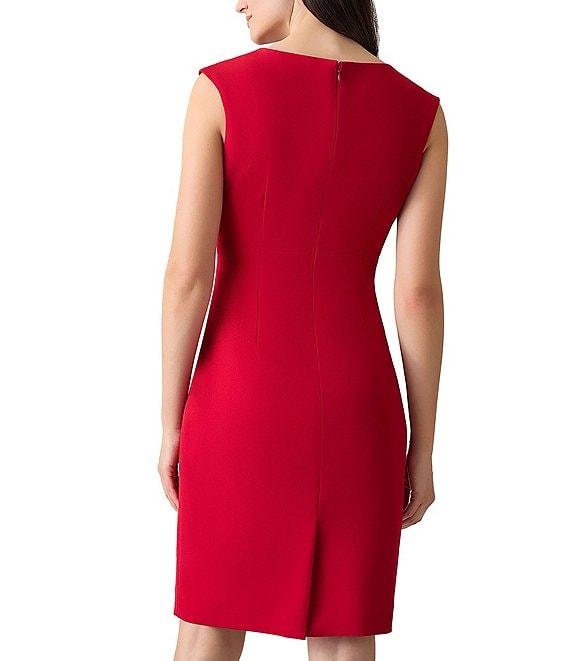 Kasper Cap Sleeve Split Round Neck Crepe Sheath Dress Product Image