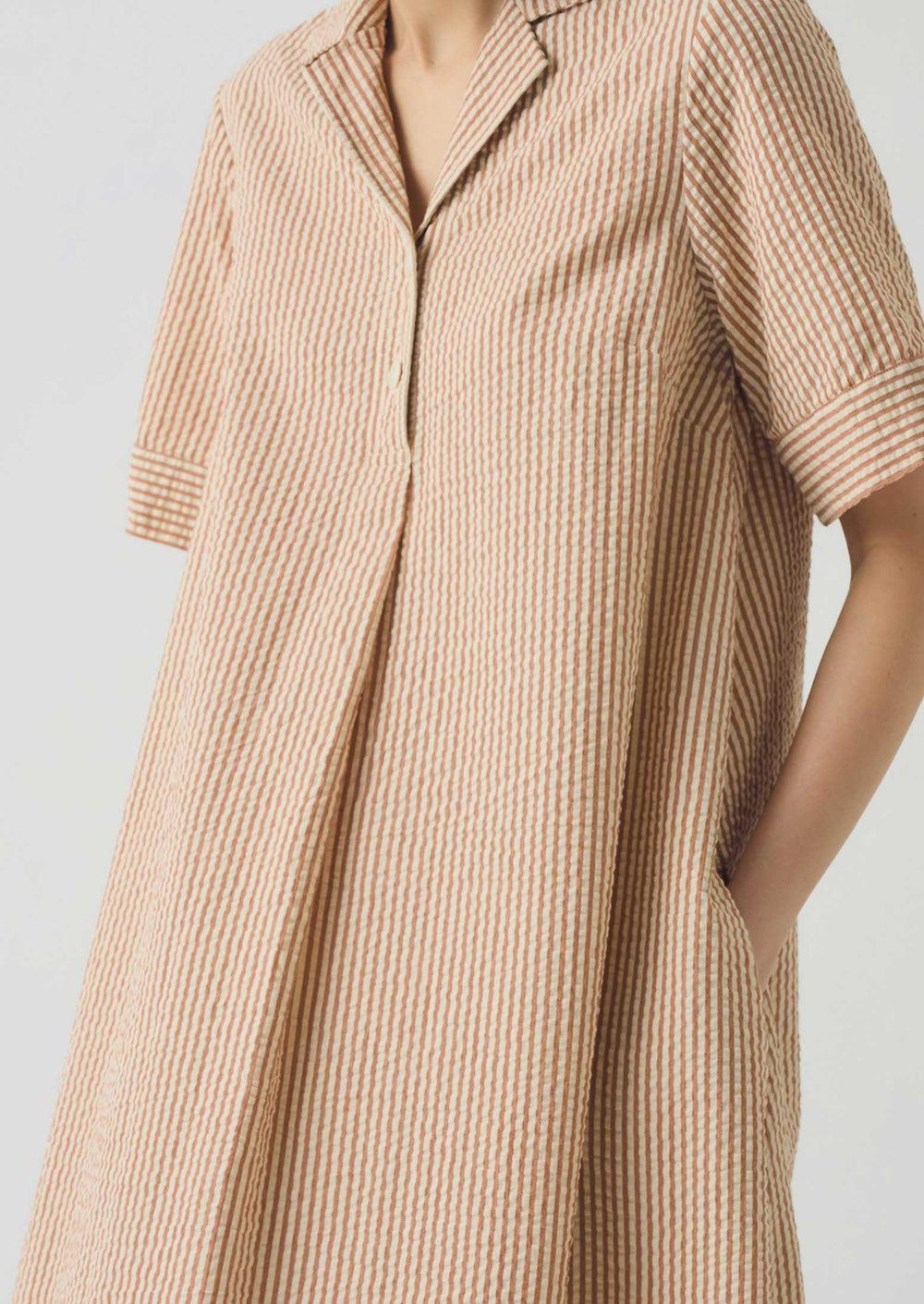 Seersucker Cotton Swing Dress | Terracotta/Ecru Product Image